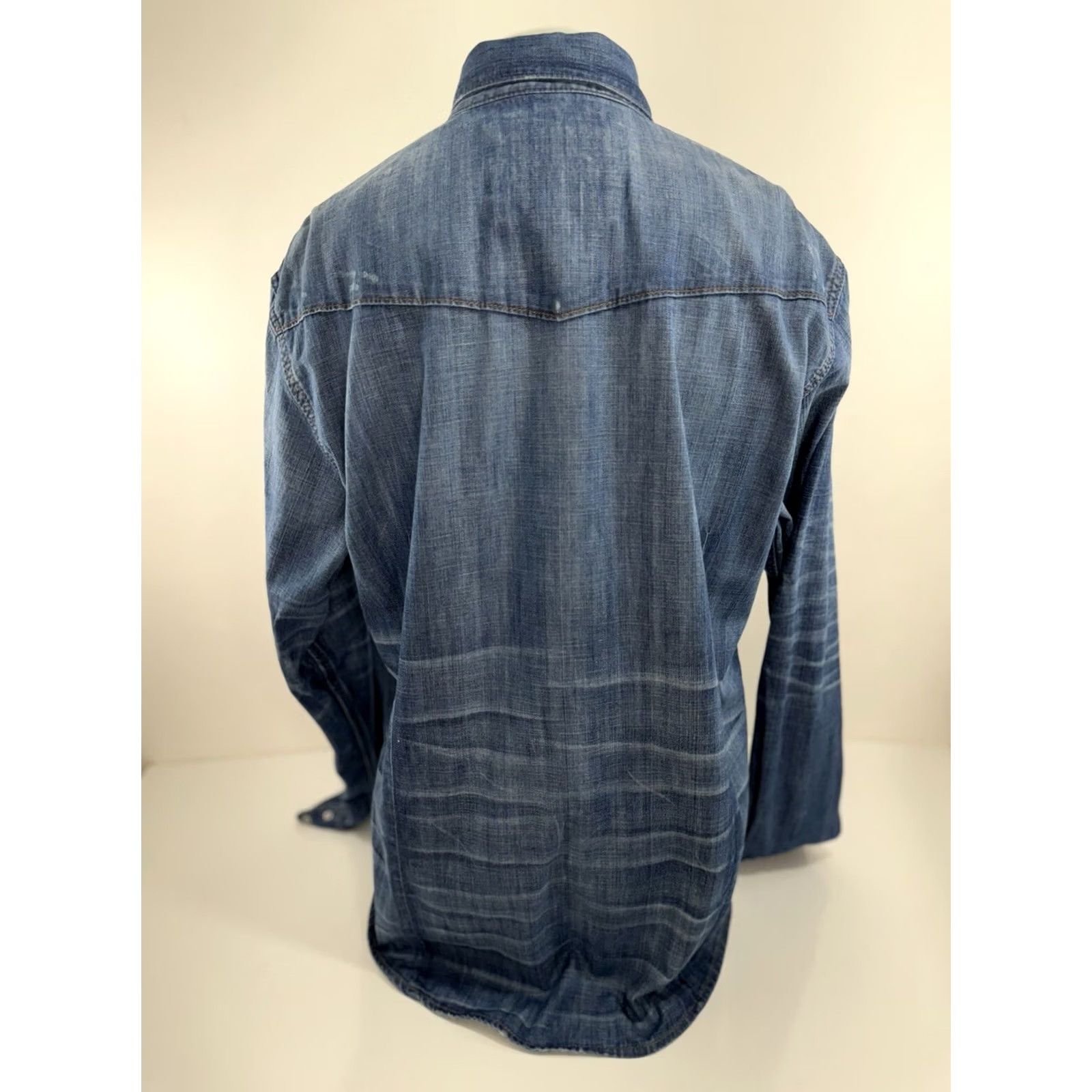 True Religion TRUE RELIGION Denim Western Distressed Mens Shirt 3XL Blue Snap Front N Mens XL 2XL 3XL Short Sleeve Long Sleeve Button-Up Size US XXL / EU 58 / 5 - 3 Thumbnail