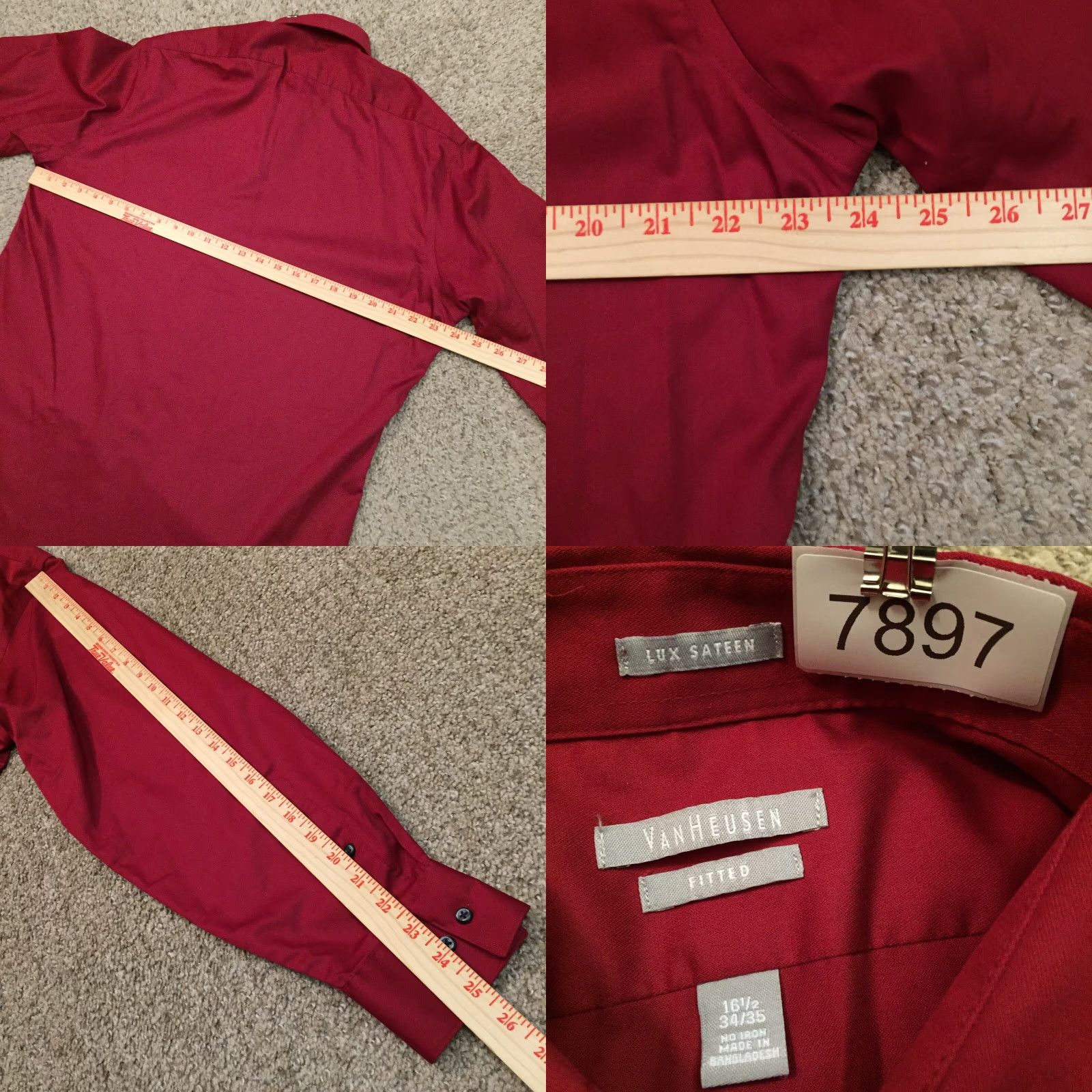 Van Heusen Van Heusen Shirt Mens 16.5 Red Lux Sateen Long Sleeve Fitted Button Up Size US XL / EU 56 / 4 - 8 Thumbnail