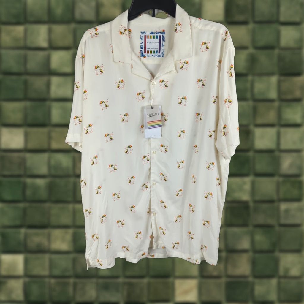 Rainbow Denim & Flower Shirt Short Sleeve Multicolor Unicorn Rainbow Print Men’s XL Button-Up Regular Collar Casual Party/Cocktail Travel Size US XL / EU 56 / 4 - 1 Thumbnail