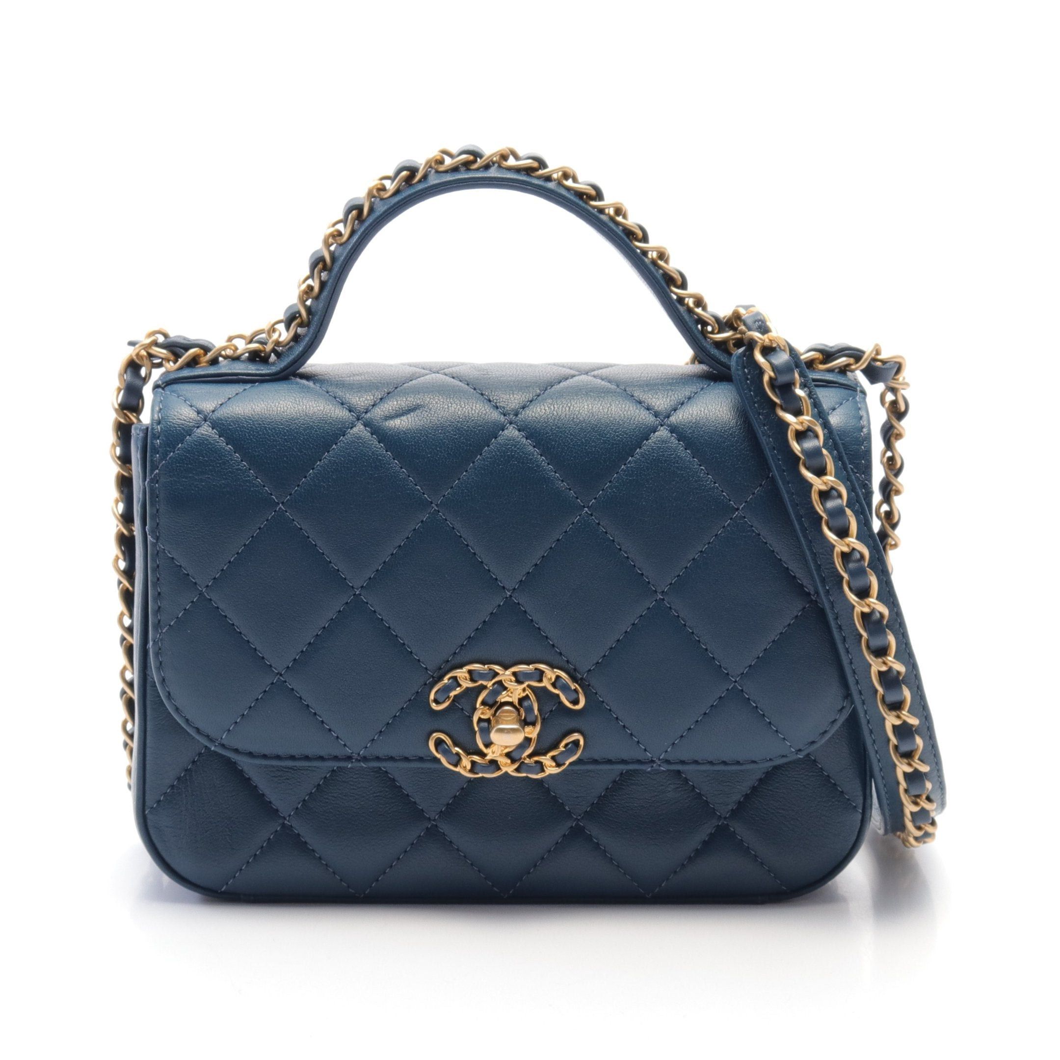 Chanel Chanel Chanel19 Matelasse Chain Shoulder Bag Leather Dark Blue Gold Hardware Size ONE SIZE - 1 Thumbnail