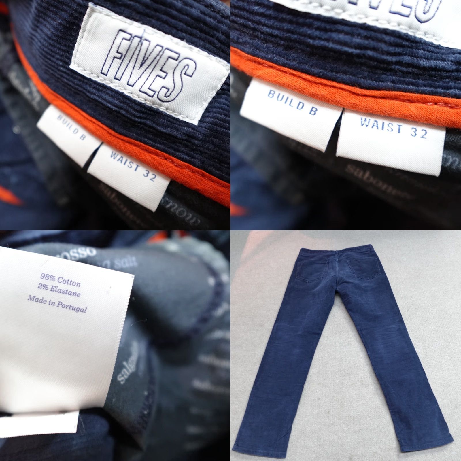 Vintage Spoke Pants 32 x 30 Blue Navy Corduroy Solid Cotton Elastane Made in Portugal Pants Men 32 Inseam 30 Regular Front Flat Chino Navy Blue Size US 32 / EU 48 - 8 Thumbnail