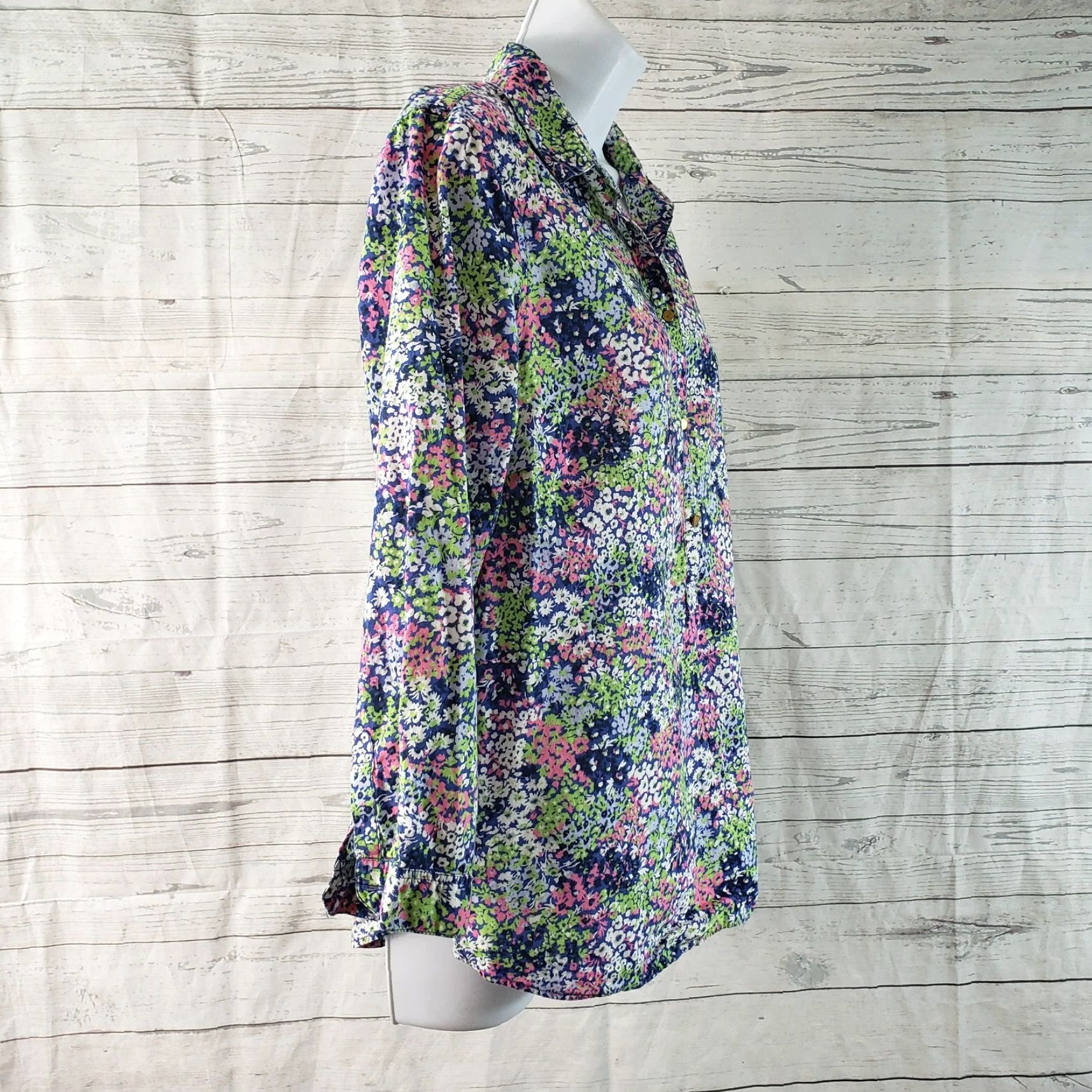 Lands' End Lands' End Womens Blouse Shirt 3/4 Sleeve Cotton Floral Pink Blue Size 10 Womens Size L / US 10 / IT 46 - 3 Thumbnail