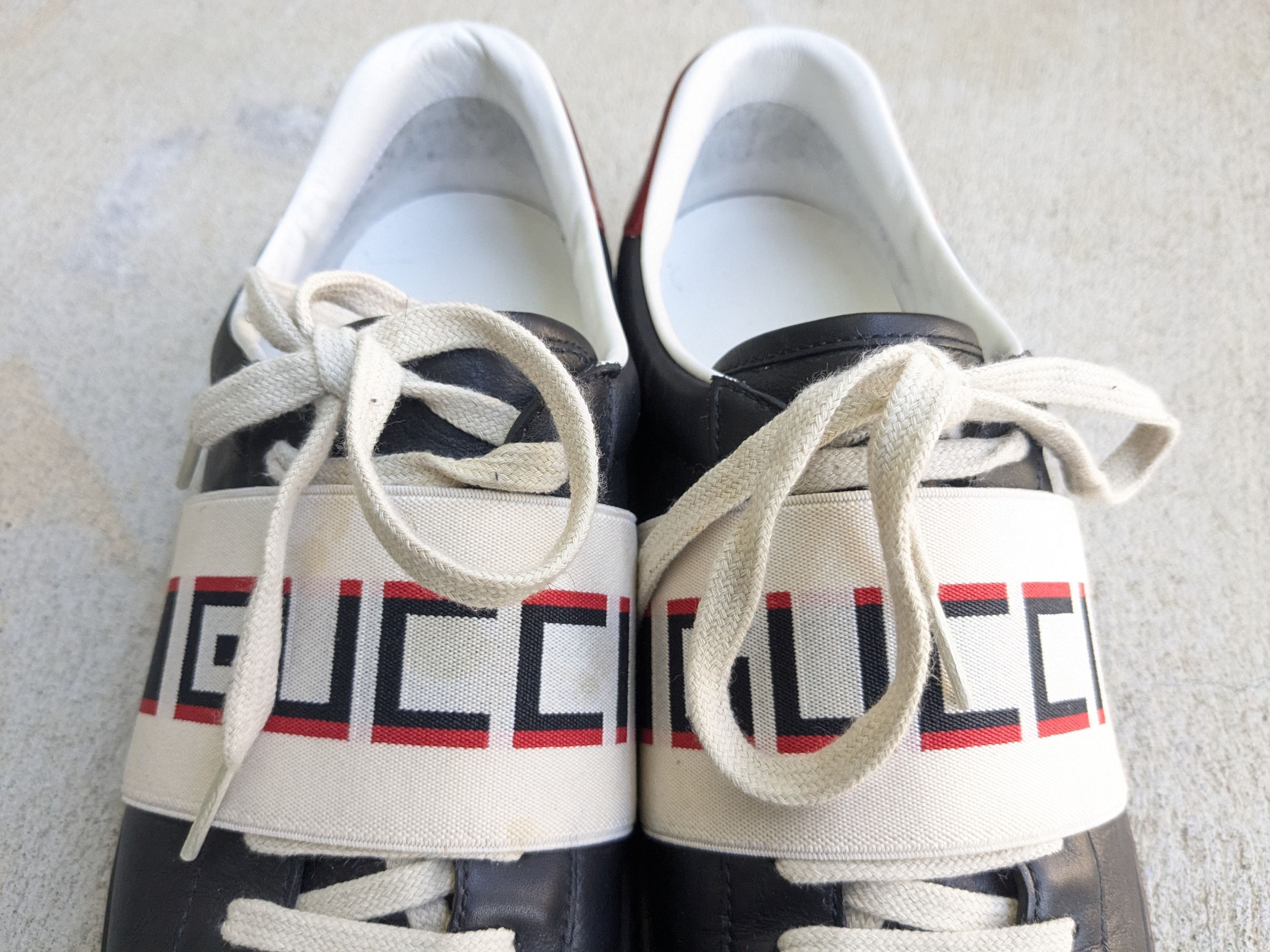 Gucci Gucci Ace Black Leather 8 Low Tops Web Elastic Size US 8 / EU 41 - 5 Thumbnail