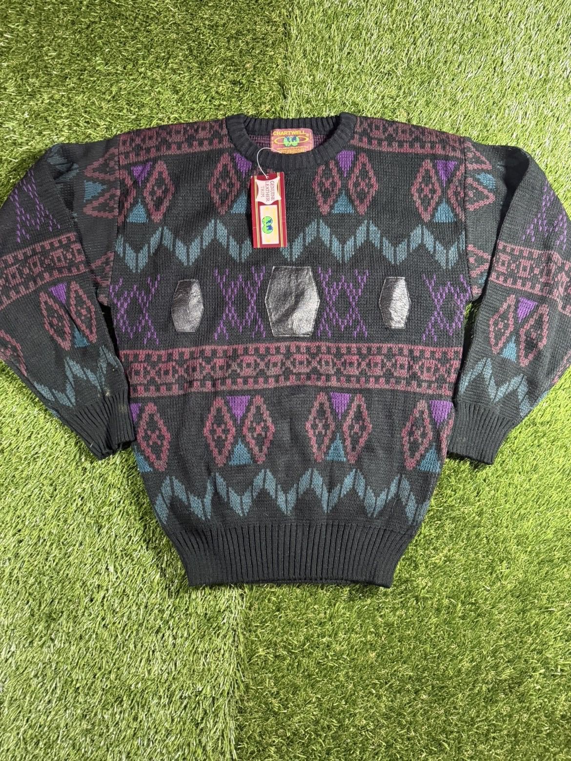 Vintage Vintage 90s Premium Wool Aztec Aqua Style Skate Knit Sweater Size US L / EU 52-54 / 3 - 1 Thumbnail
