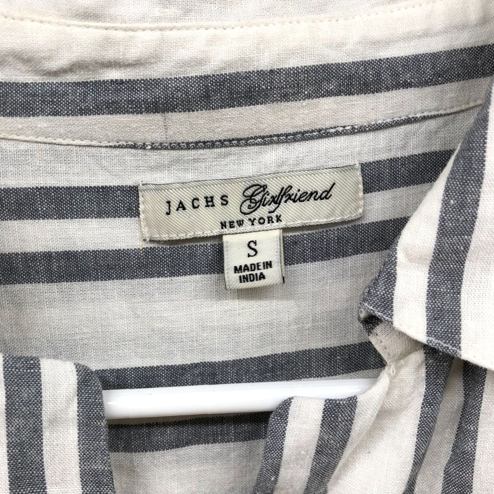 Vintage Jachs Girlfriend Shirt Womens S White Gray Striped Linen Cotton Short Sleeve Size S / US 4 / IT 40 - 5 Thumbnail
