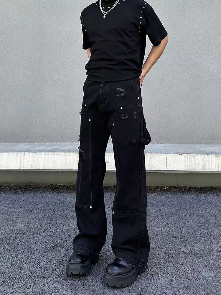 Japanese Brand × Jean Vintage Double Knee Ripped Micro Flare Lumberjack Jeans Size US 34 / EU 50 - 1 Thumbnail