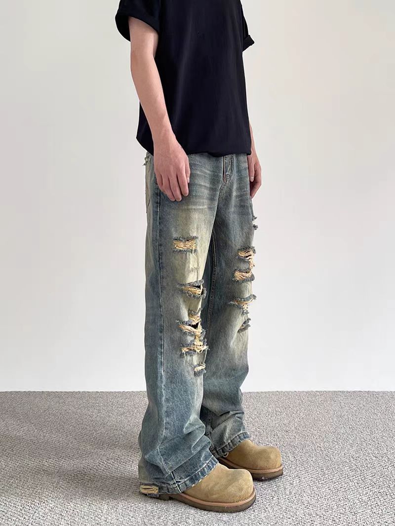 Japanese Brand × Jean Vintage high street yellow clay ripped straight leg jeans Size US 32 / EU 48 - 4 Thumbnail