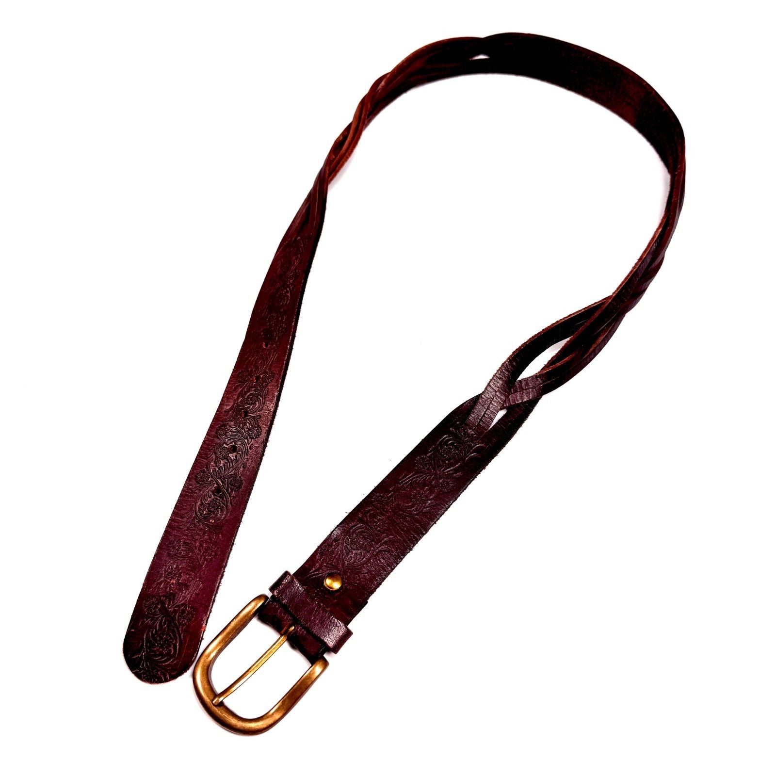 Vintage Vintage Womens Brown Tooled Leather Braided Belt Floral Boho Size ONE SIZE - 7 Thumbnail