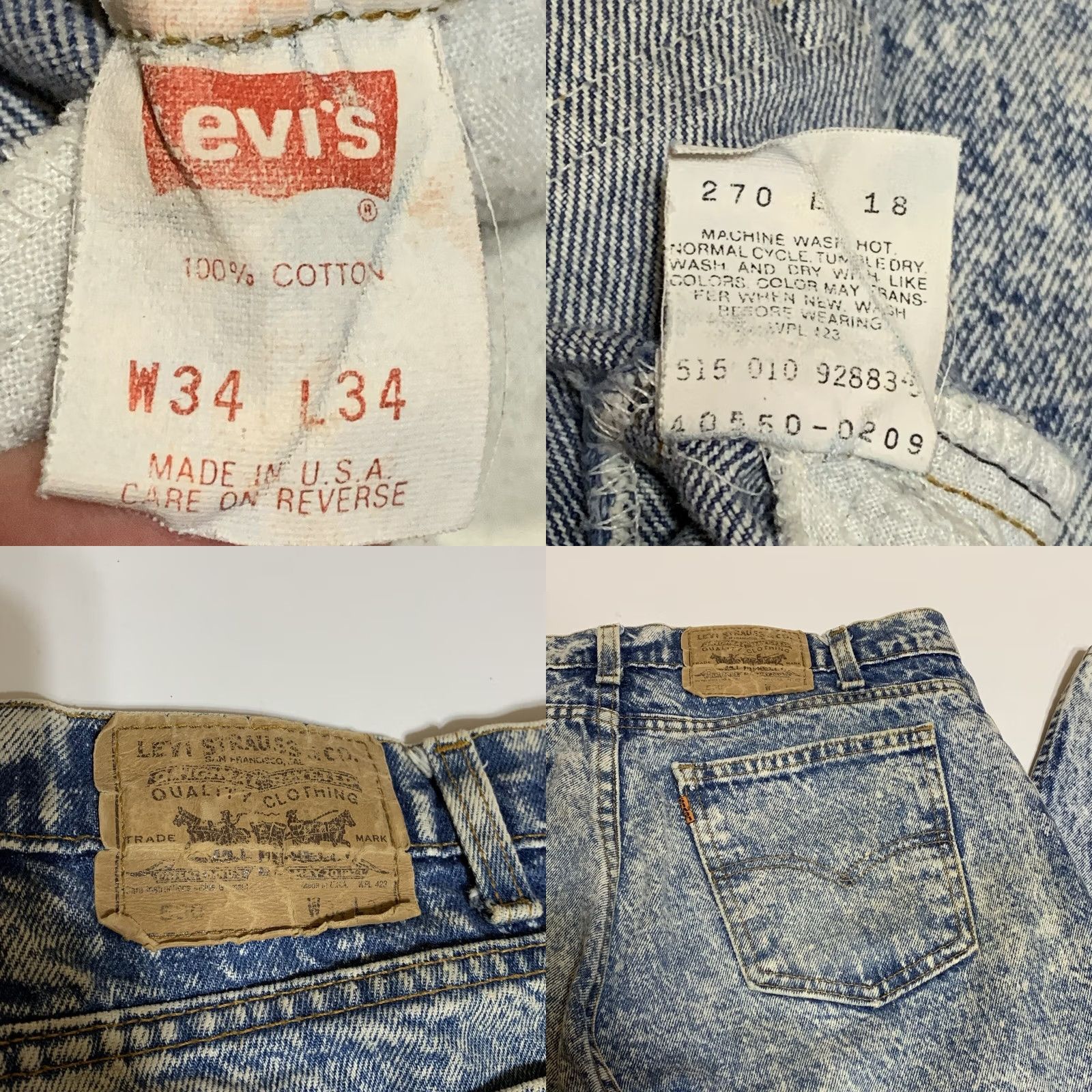 Levi's VINTAGE Levi's 550 Orange Tab Acid Wash Jeans 33x33 USA Made 1980s Denim Punk Mens Size US 33 - 8 Thumbnail