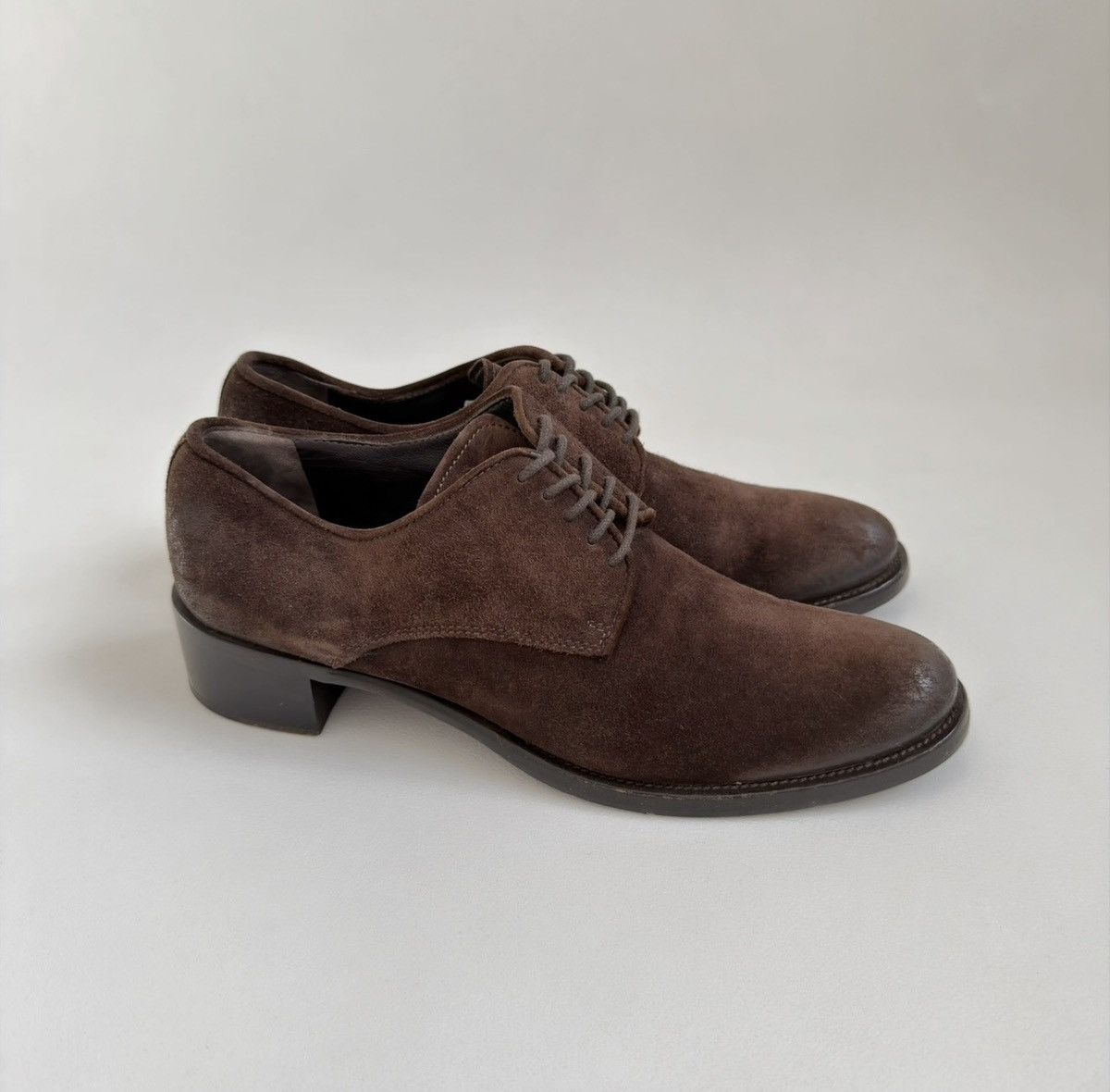 Prada Brown Suede Burnished Tips Shoes Size US 7 / IT 37 - 2 Thumbnail