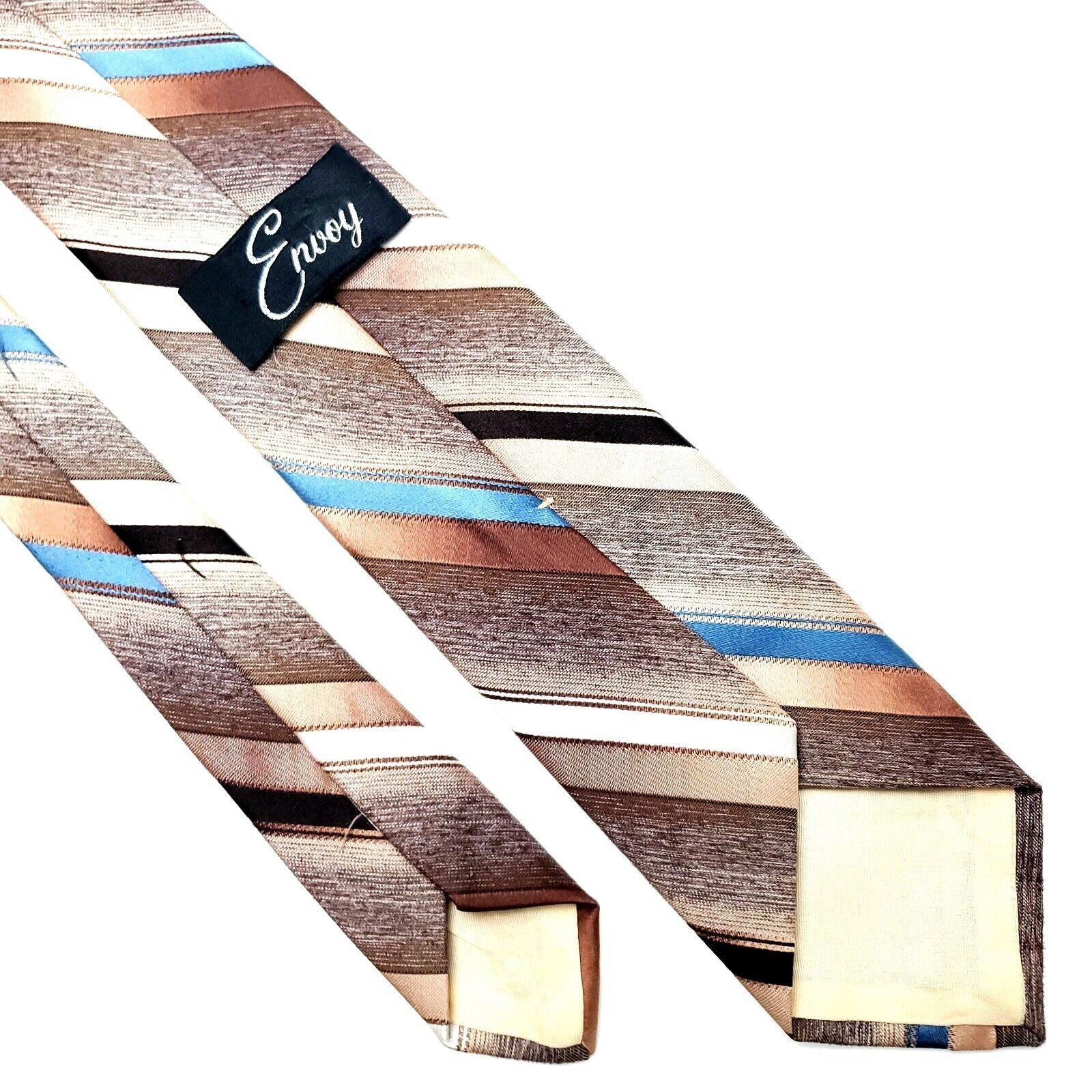Vintage Envoy Polyester Tie Brown Striped Short Skinny Size ONE SIZE - 3 Thumbnail