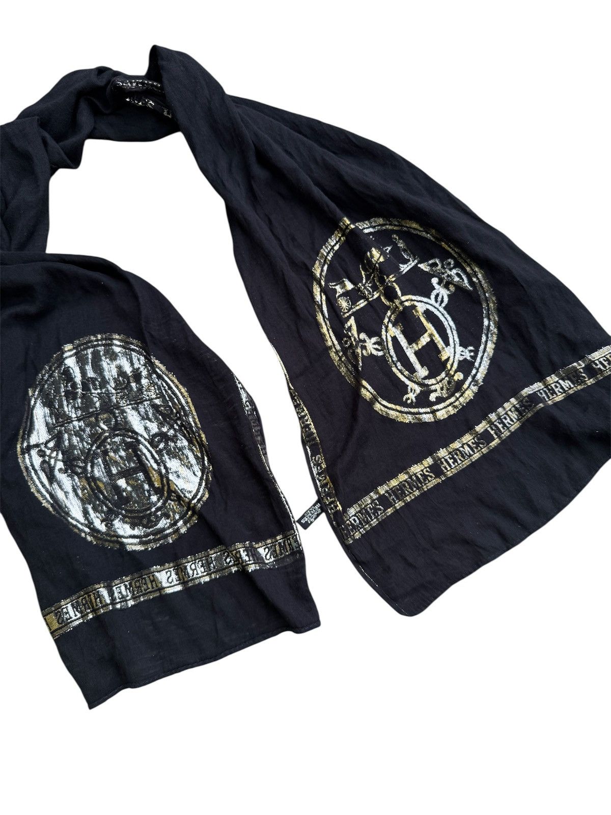 Hermes Hermes Paris Black Silk Scarf Size ONE SIZE - 2 Thumbnail