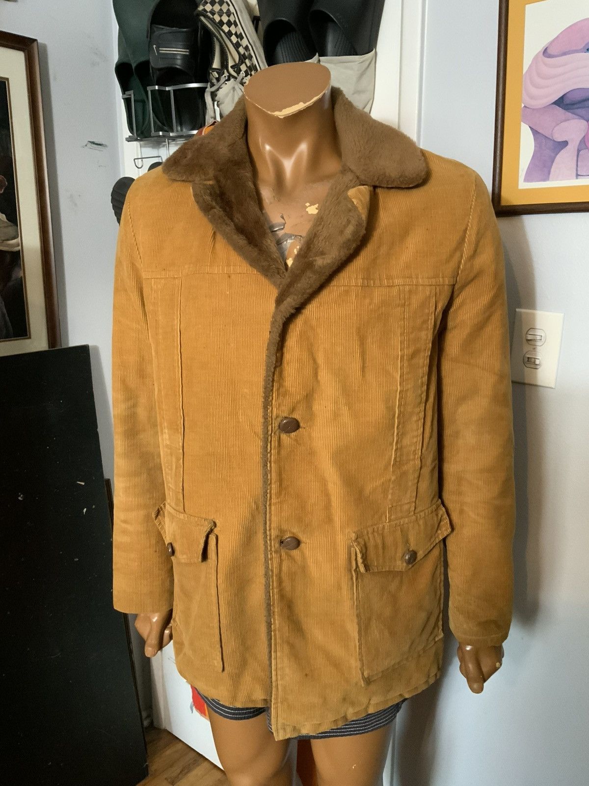 Vintage Vintage 70s Sherpa Line Corduroy Western Leather Button Coat Size US M / EU 48-50 / 2 - 12 Thumbnail