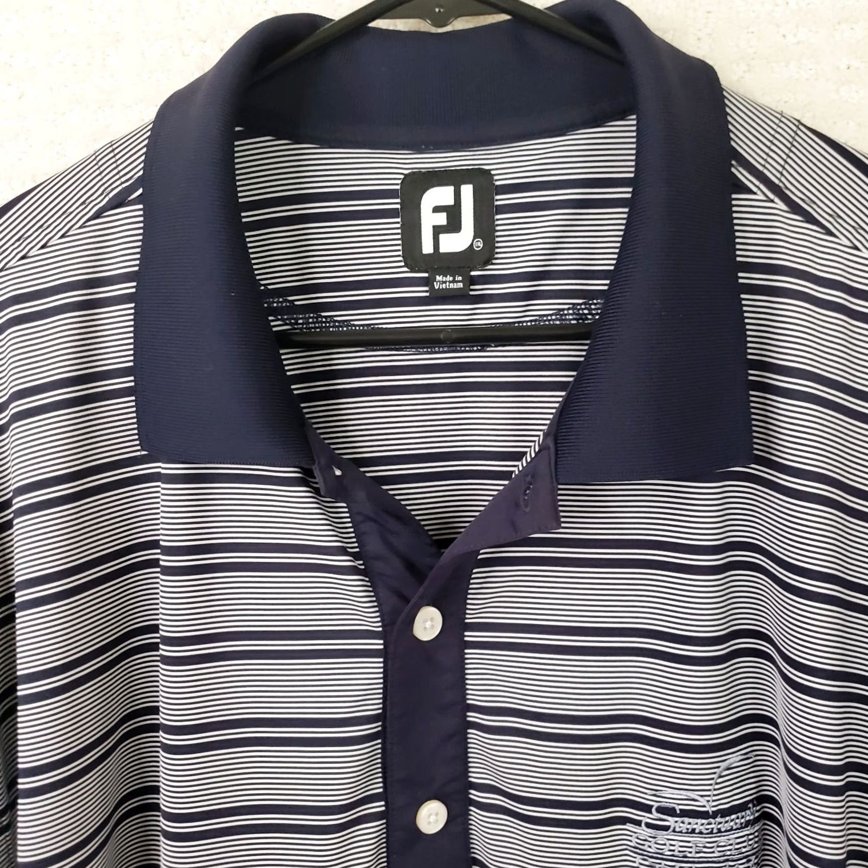 Footjoy FootJoy FJ Polo Shirt Navy Blue Gray Striped Short Sleeve 2XL Mens Golf Shirt Shirt Regular Fit Logo Lightweight Stretch Polo Size US XXL / EU 58 / 5 - 4 Thumbnail