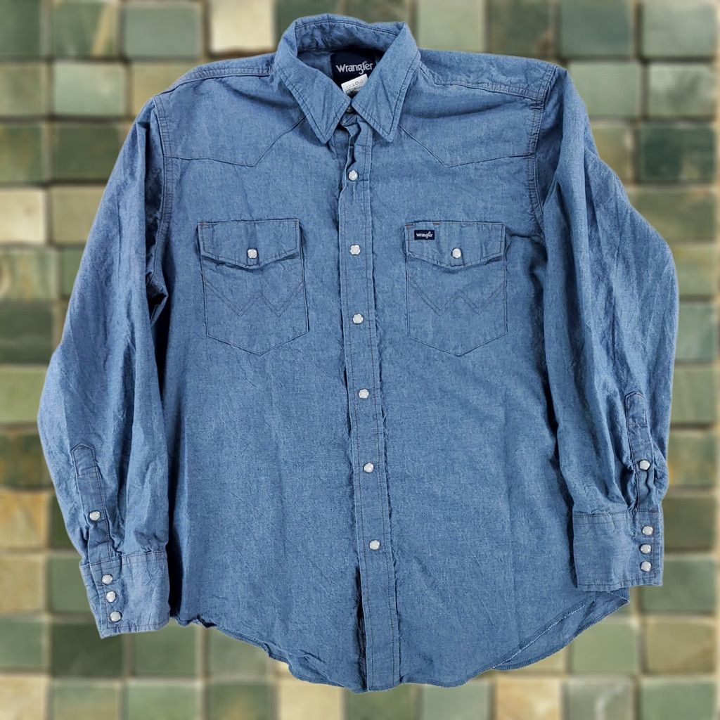 Wrangler Wrangler Pearl Snap Denim Chambray Button Up Shirt Blue Mens L Shirt Size US L / EU 52-54 / 3 - 1 Thumbnail