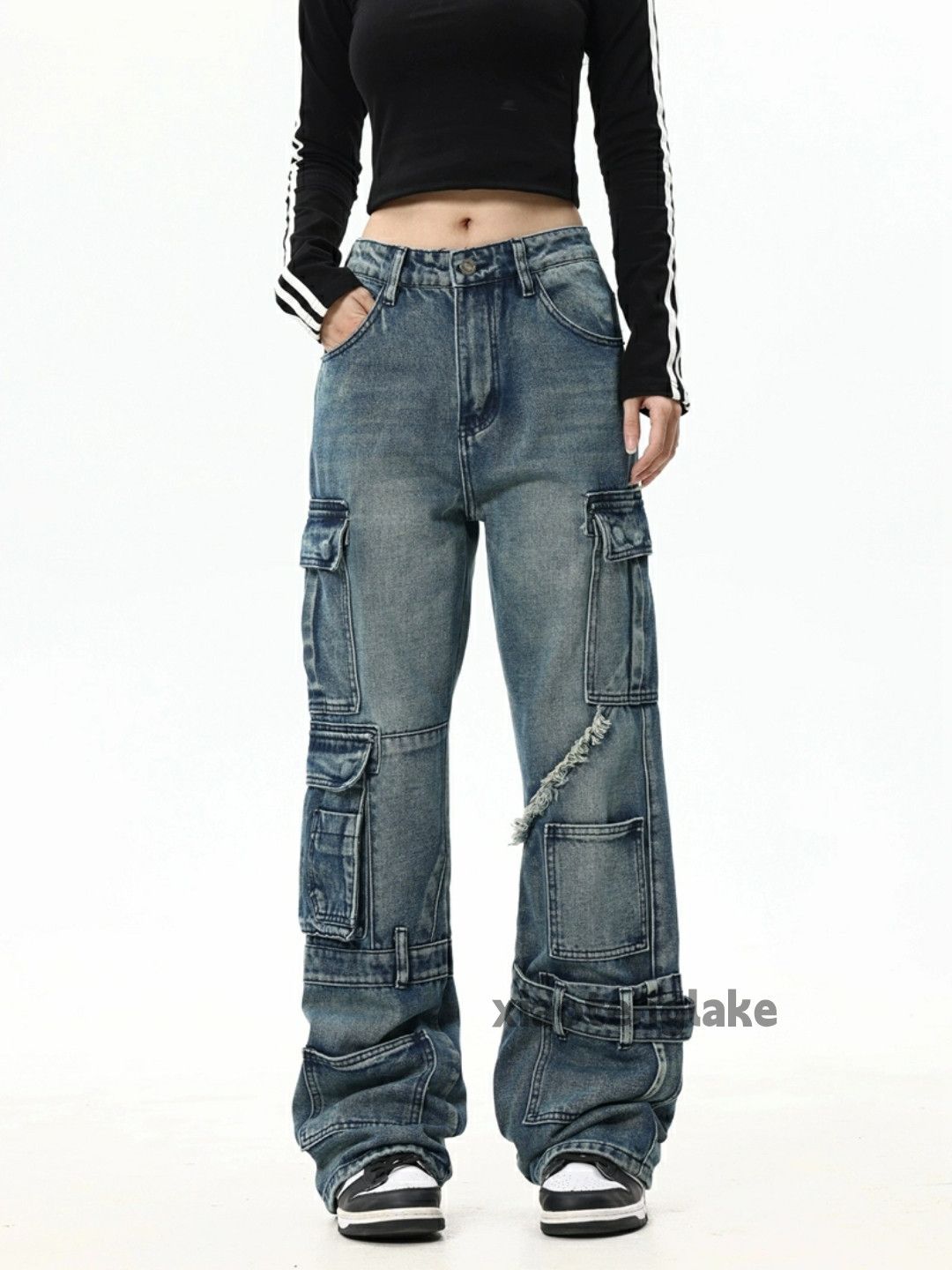 Jean × Vintage Unisex washed faded utility punk grunge cargo jeans Size US 32 / EU 48 - 3 Thumbnail
