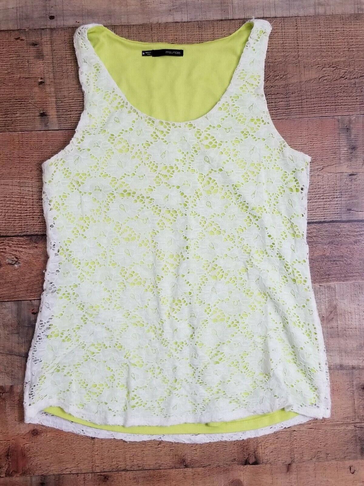 Designer Maurices Tank Top Medium Neon Yellow Lace Size M / US 6-8 / IT 42-44 - 4 Thumbnail