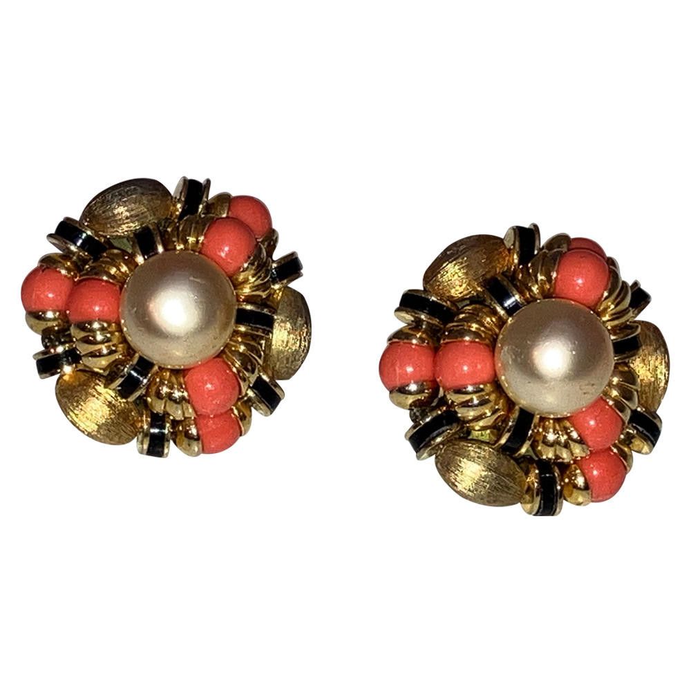 Designer Francoise Montague French Pink Black and Pearl Earrings Size ONE SIZE - 1 Thumbnail