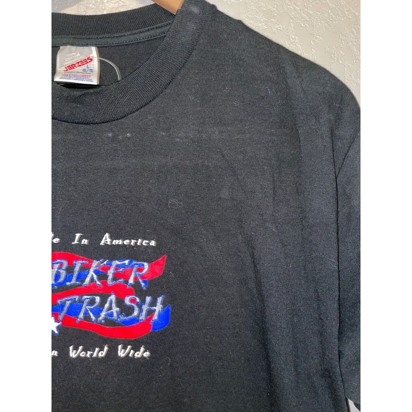 Jerzees × Vintage Bike Trash Shirt Worn World Wide Made In America L Black Tee Size US L / EU 52-54 / 3 - 4 Thumbnail