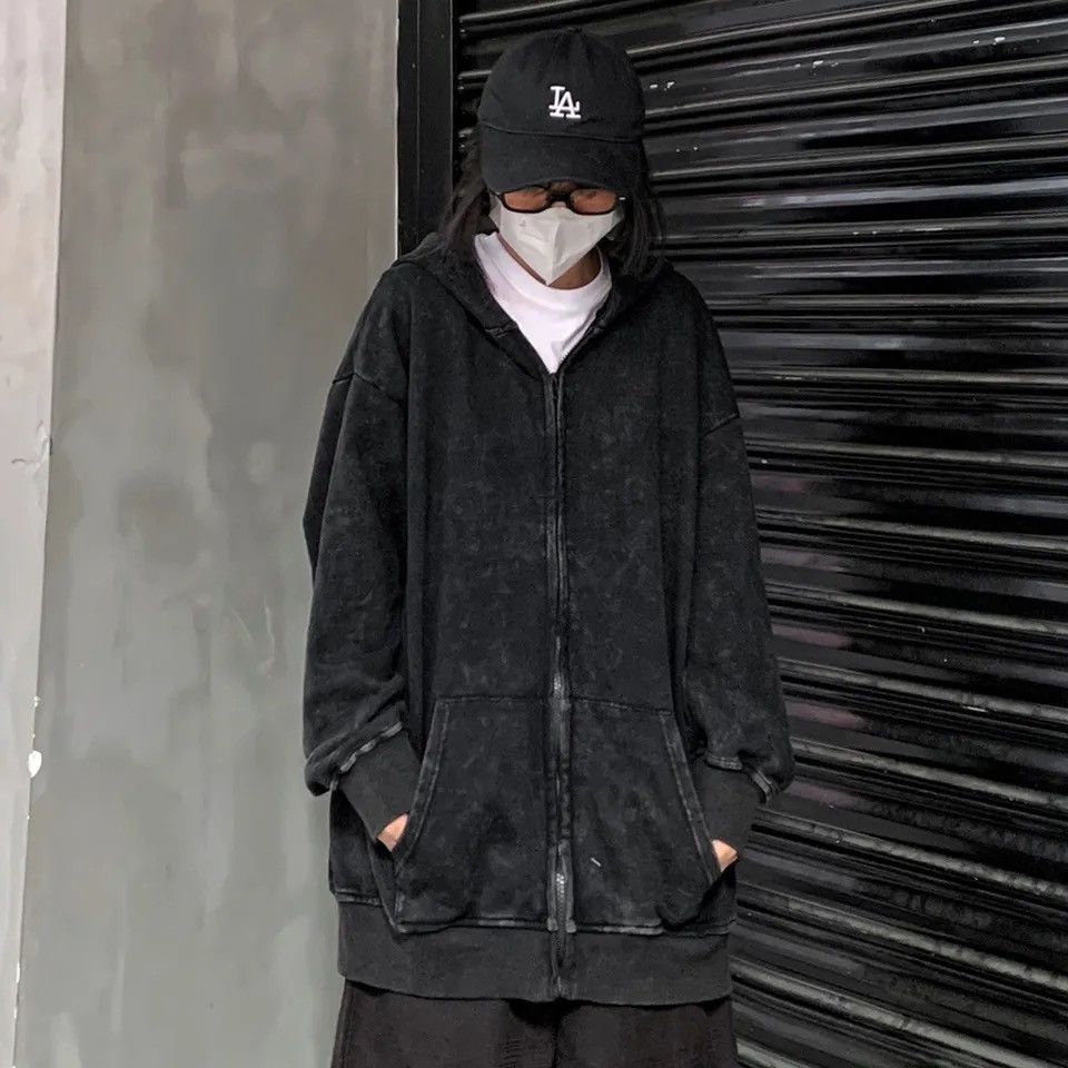 Japanese Brand × Vintage Acid washed faded Zippered Oversized Hoodie Size US M / EU 48-50 / 2 - 4 Thumbnail