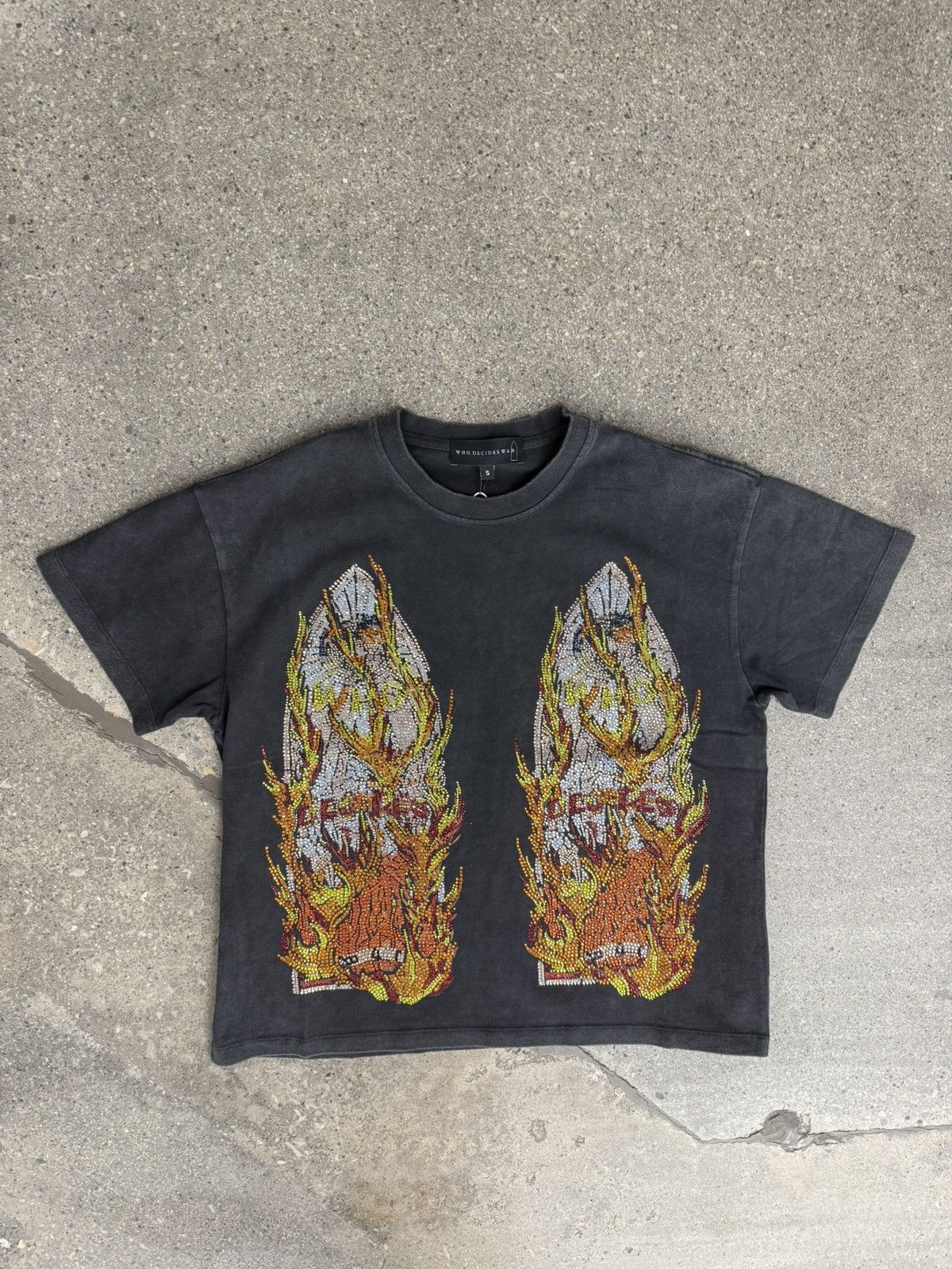 Who Decides War Rhinestone Flame Glass Jersey