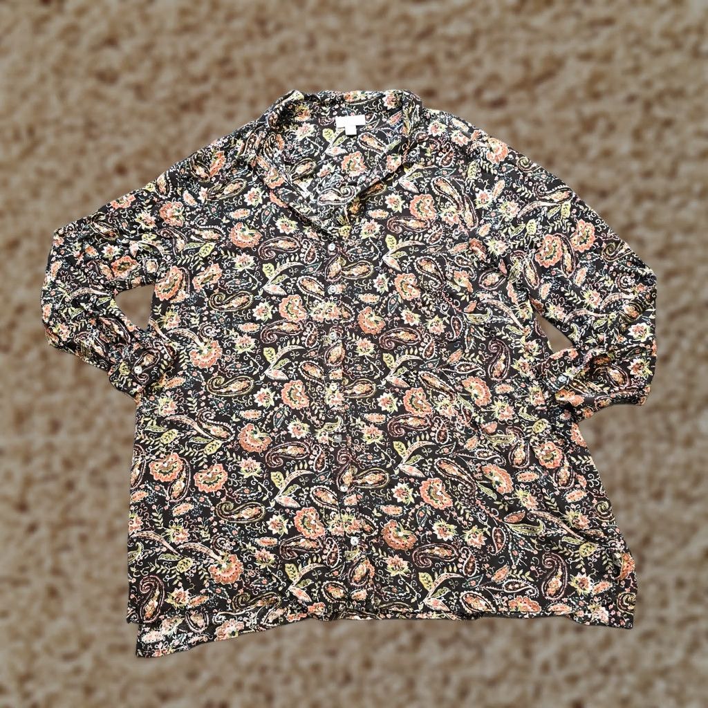 J. Jill J. Jill Top Women Large Petite Black Paisley Button Long Sleeve Casual Career Shirt Size L / US 10 / IT 46 - 1 Thumbnail
