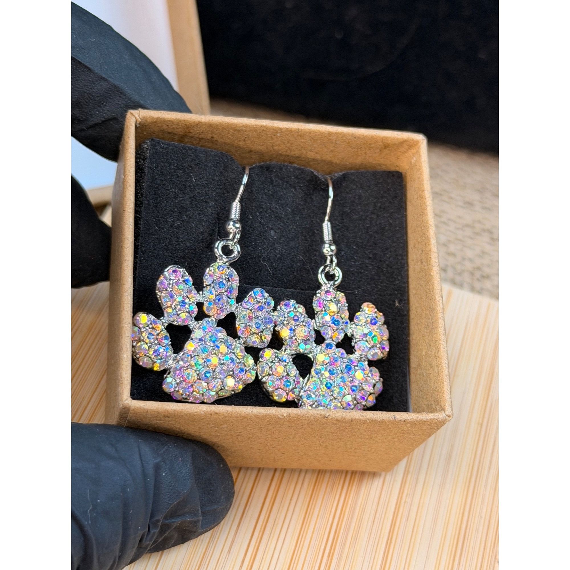 Other Sparkling Paw Print Dangle Earrings With Rhinestones Silver- Size ONE SIZE - 2 Thumbnail