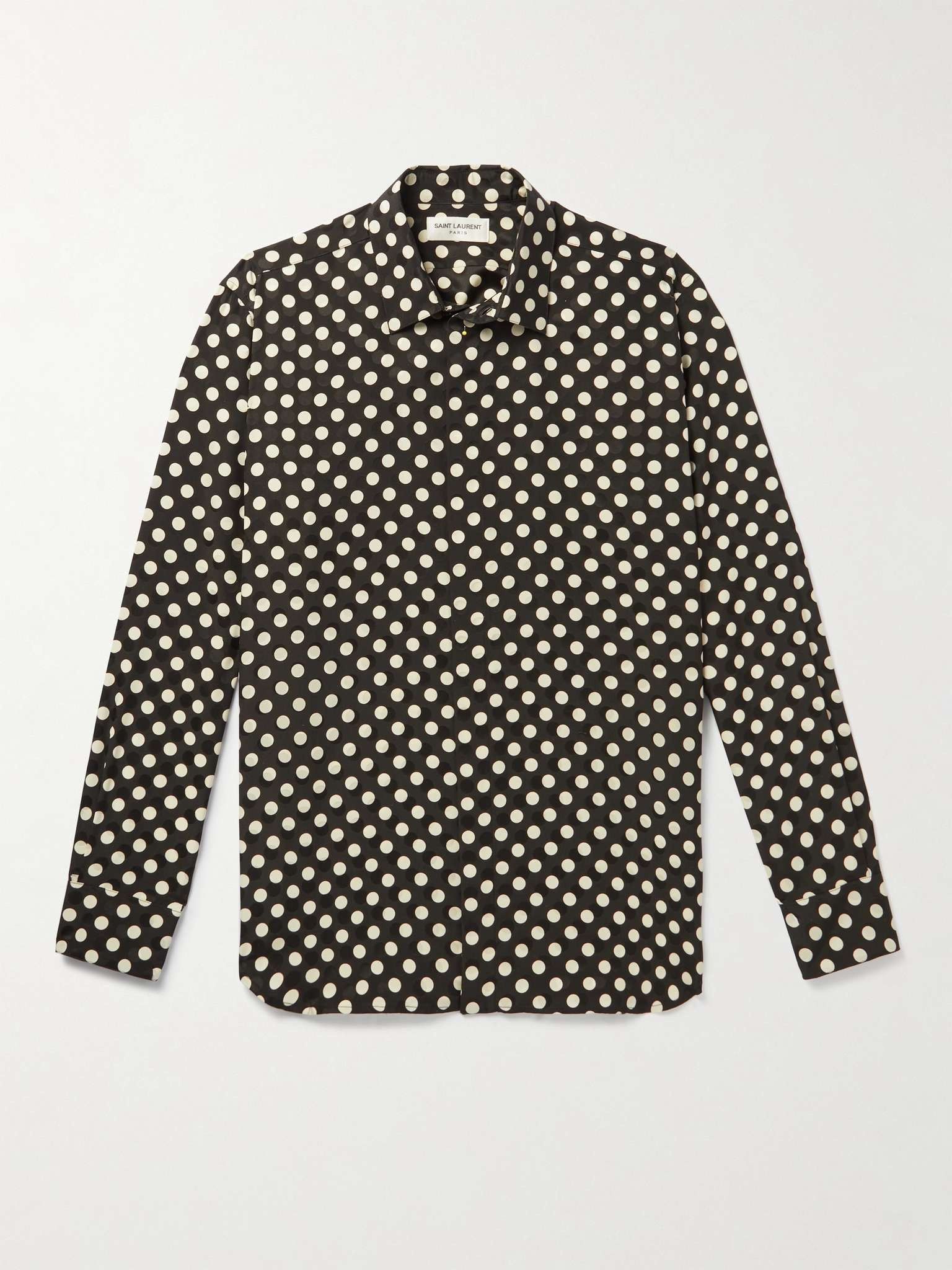 yves collar shirt in matte and shiny dotted silk