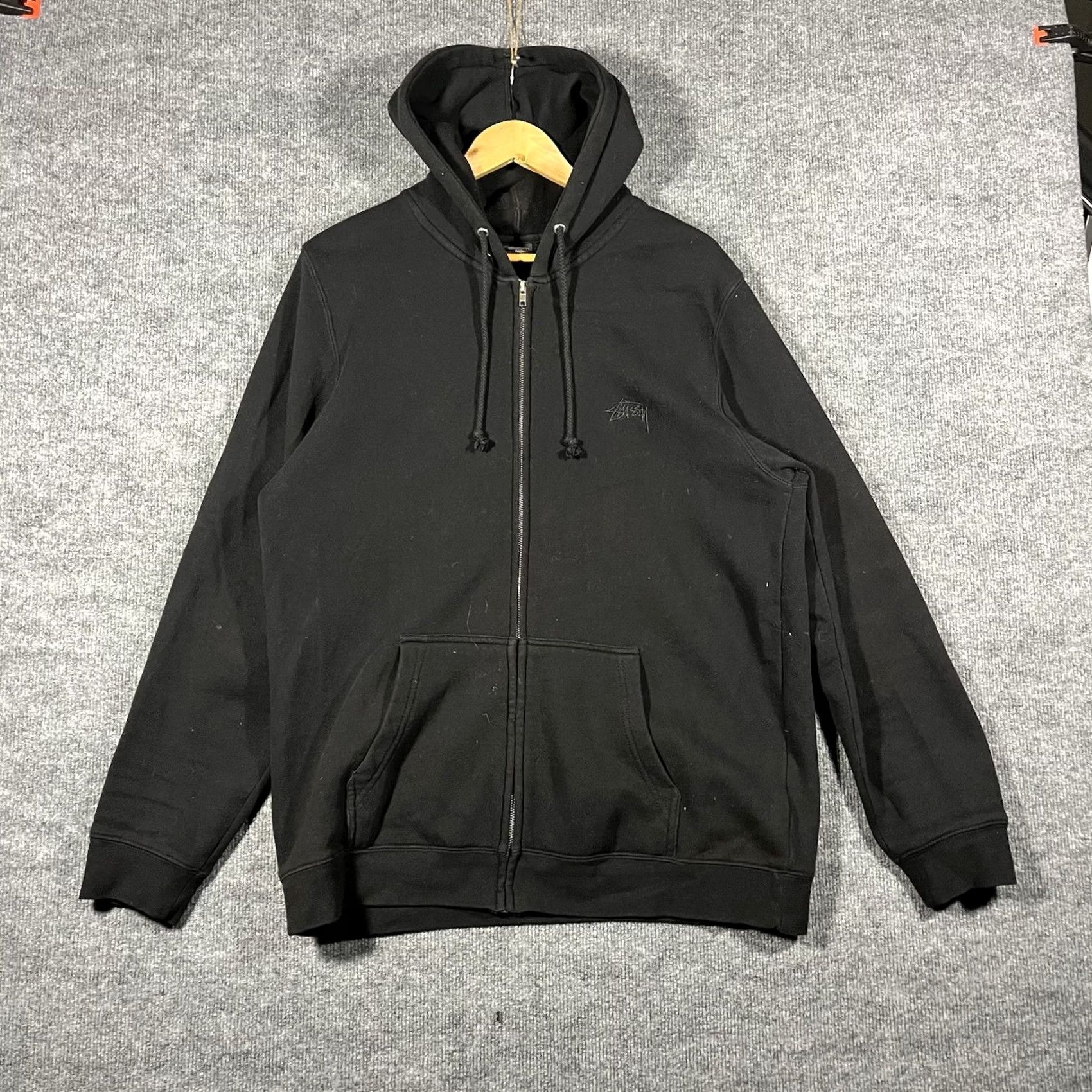 Spell Stussy Hoodie Mens XL Black Zip Embroidered Spell Out Graphic Vtg Size US XL / EU 56 / 4 - 3 Thumbnail