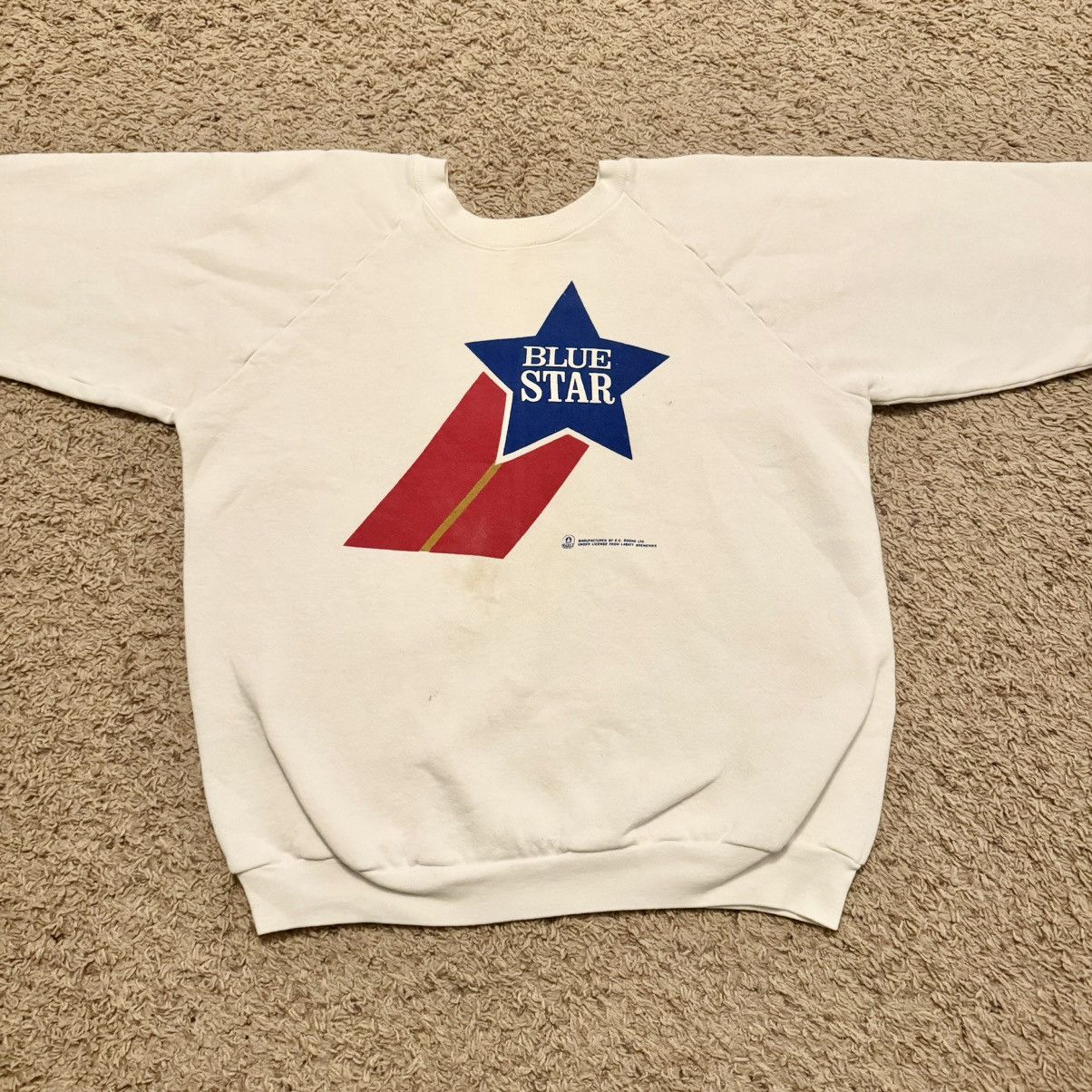 Vintage VINTAGE BLUE STAR BEER SWEATSHIRT! Size US XL / EU 56 / 4 - 2 Thumbnail