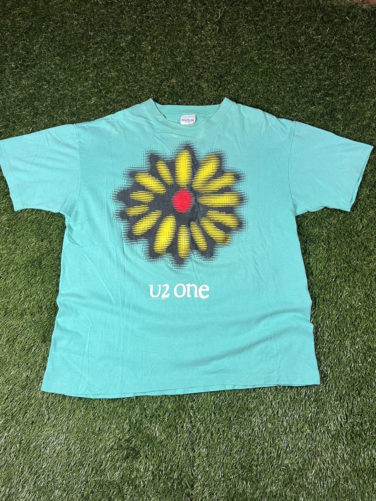 Band Tees Vintage 90s U2 One Sunflower Teal Band Graphic Rare Tee Size US L / EU 52-54 / 3 - 1 Thumbnail