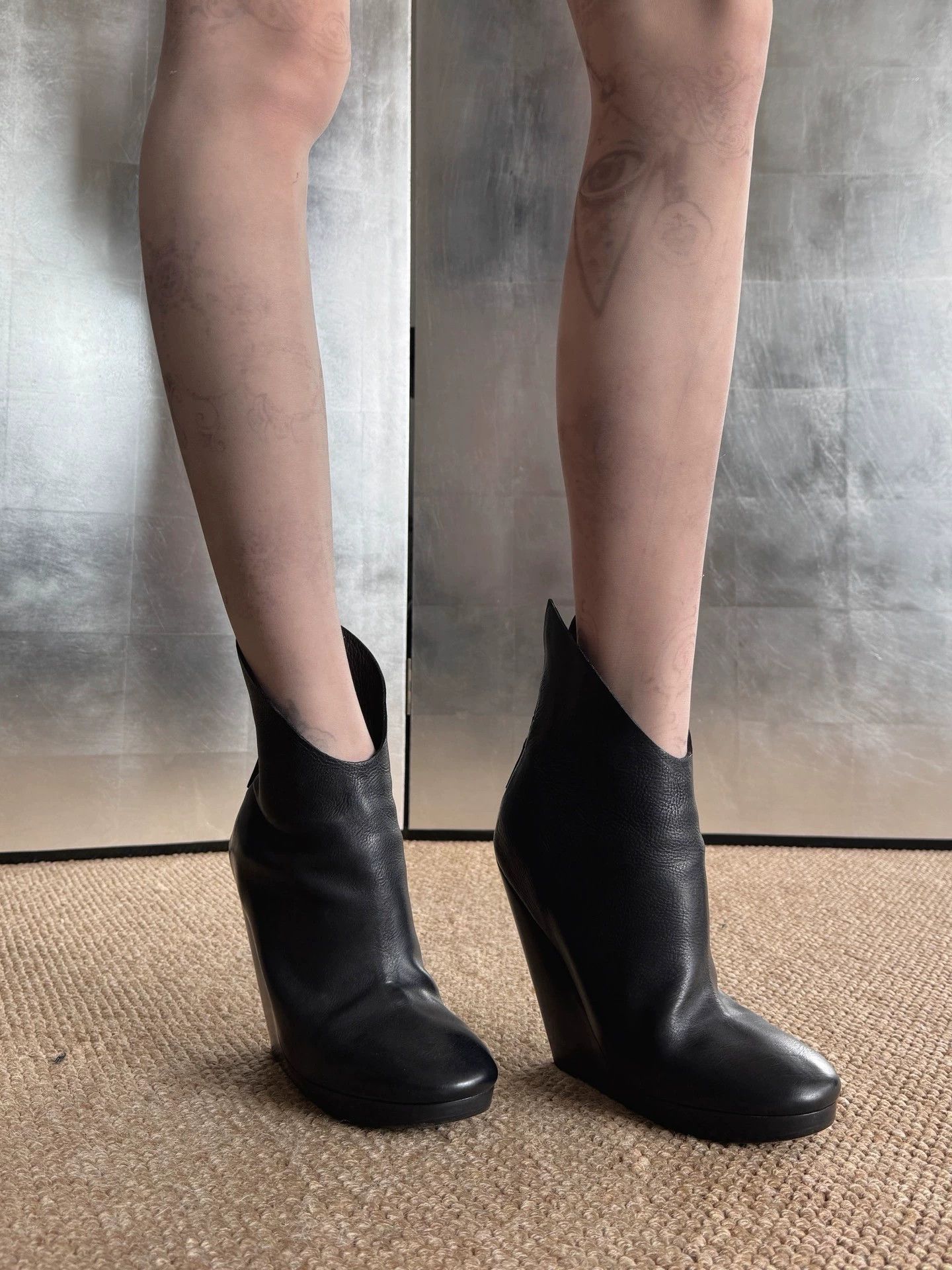 Other Vintage Italian Leather Asymmetric 13cm Block Heel Boots 39 Size US 8.5 / IT 38.5 - 2 Thumbnail
