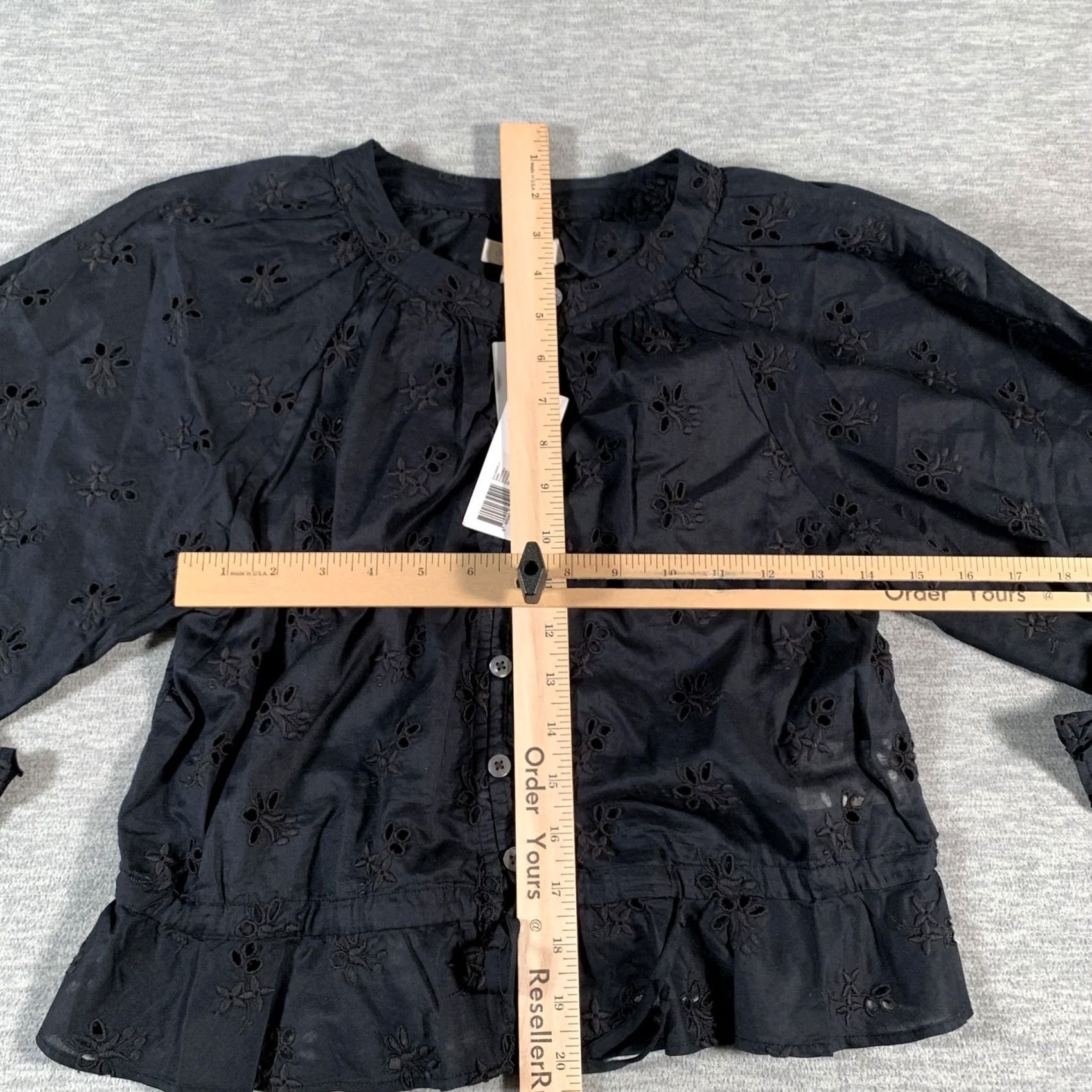 Outerknown Outerknown Poet Blouse Womens XS Black Eyelet Embroidered Top Organic Cotton Size XS / US 0-2 / IT 36-38 - 6 Thumbnail
