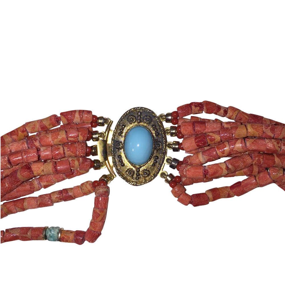 Designer Sponge Red Coral Bead Turquoise Nugget Buckle Necklace Size ONE SIZE - 2 Thumbnail