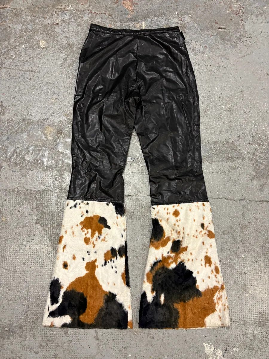 Versace 2000s Versace Black Leather Pony Hair Leg Opening Pants Size 25" / US 0 / IT 36 - 2 Thumbnail