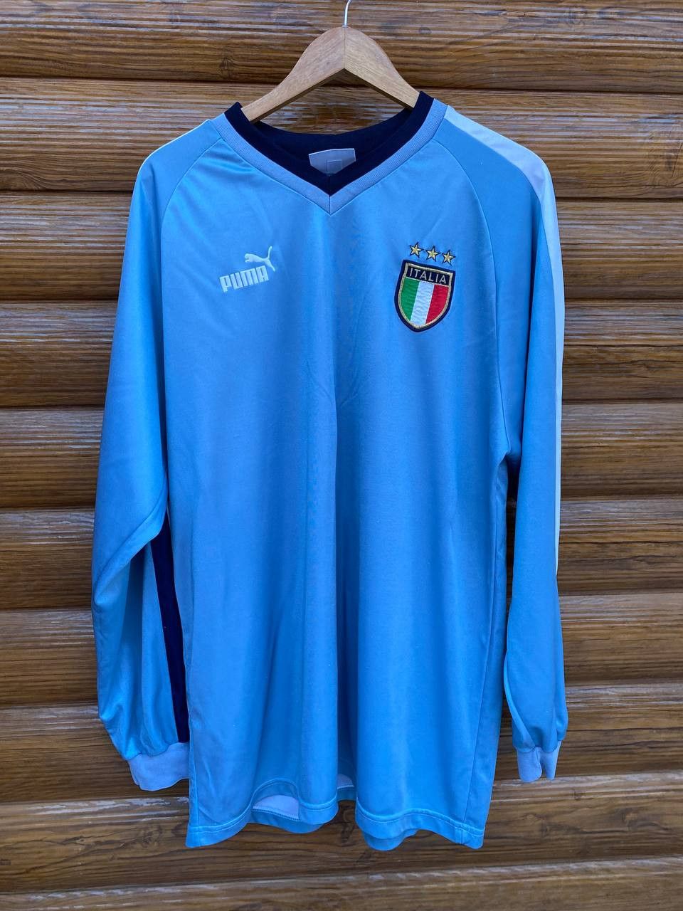 image of Vintage Italy National Soccer Team Puma Long Sleeve Jersey in Blue, Men's (Size 2XL)