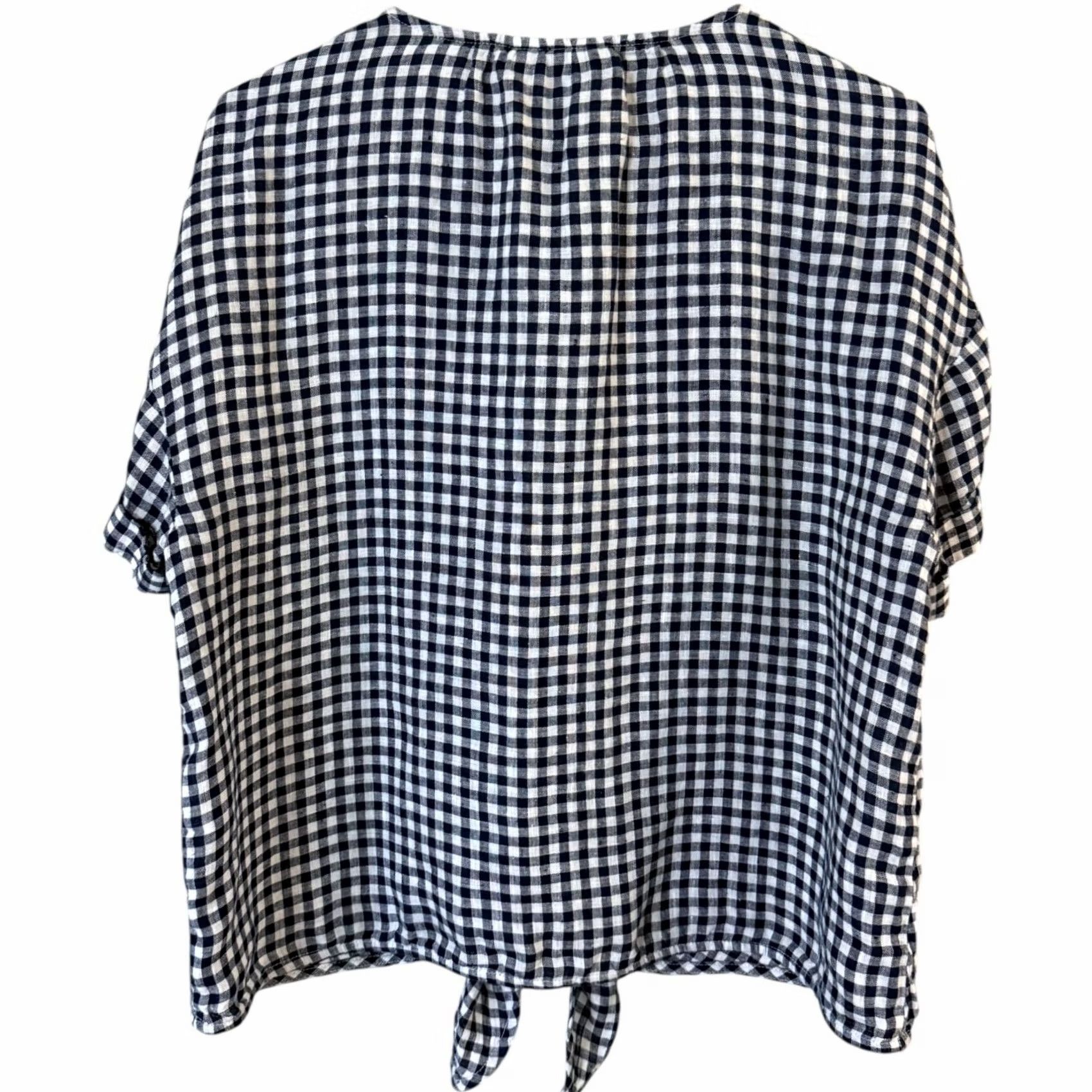 Charter Club Charter Club Linen Tie-Waist Gingham V-Neck Top Blue & White Women's Large Blouse Size L / US 10 / IT 46 - 4 Thumbnail