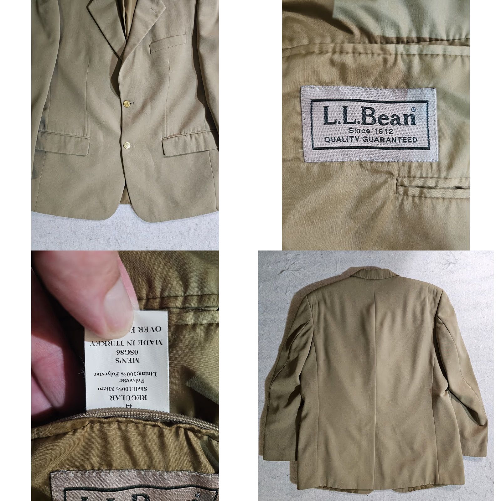 Vintage L.L. Bean Signature 2-Button Blazer Single Breasted Men's Size 44 Reg Khaki Tan Size 44R - 8 Thumbnail