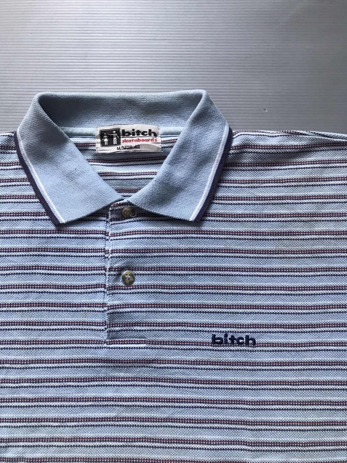 Hook-Ups × Hysteric Glamour Vintage 90s Bitch Skateboards Polo Shirt Stripe blue colar Size US M / EU 48-50 / 2 - 7 Thumbnail