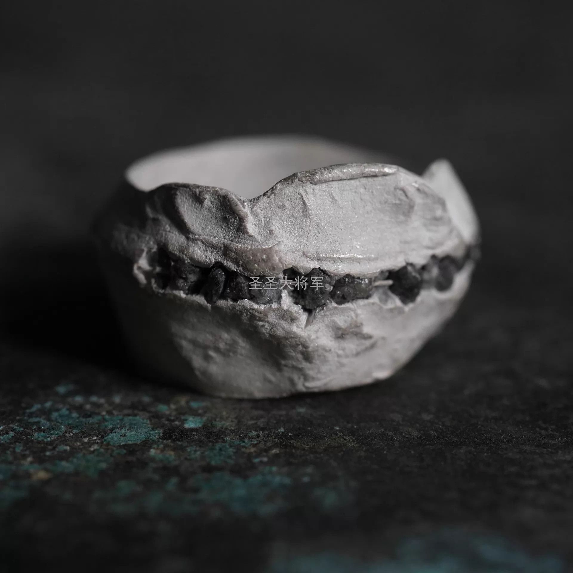 DETAJ Detaj Distressed Fossil-Inspired Black Diamond Silver Ring Size ONE SIZE - 1 Thumbnail