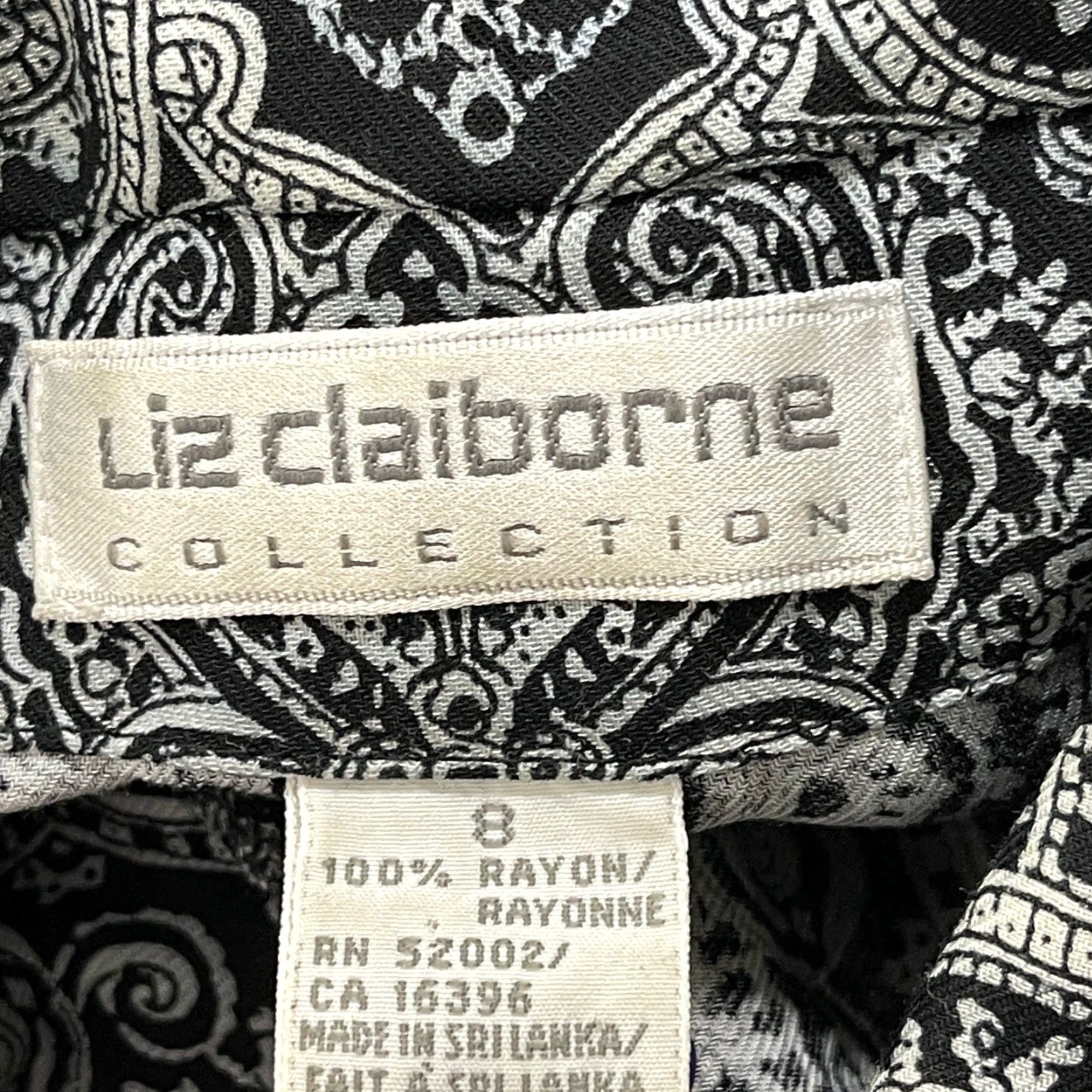 Liz Claiborne VINTAGE Liz Claiborne Blouse Button Up 8 Black Paisley Long Sleeve Collar STAIN Womens Blouse Size M / US 6-8 / IT 42-44 - 3 Thumbnail