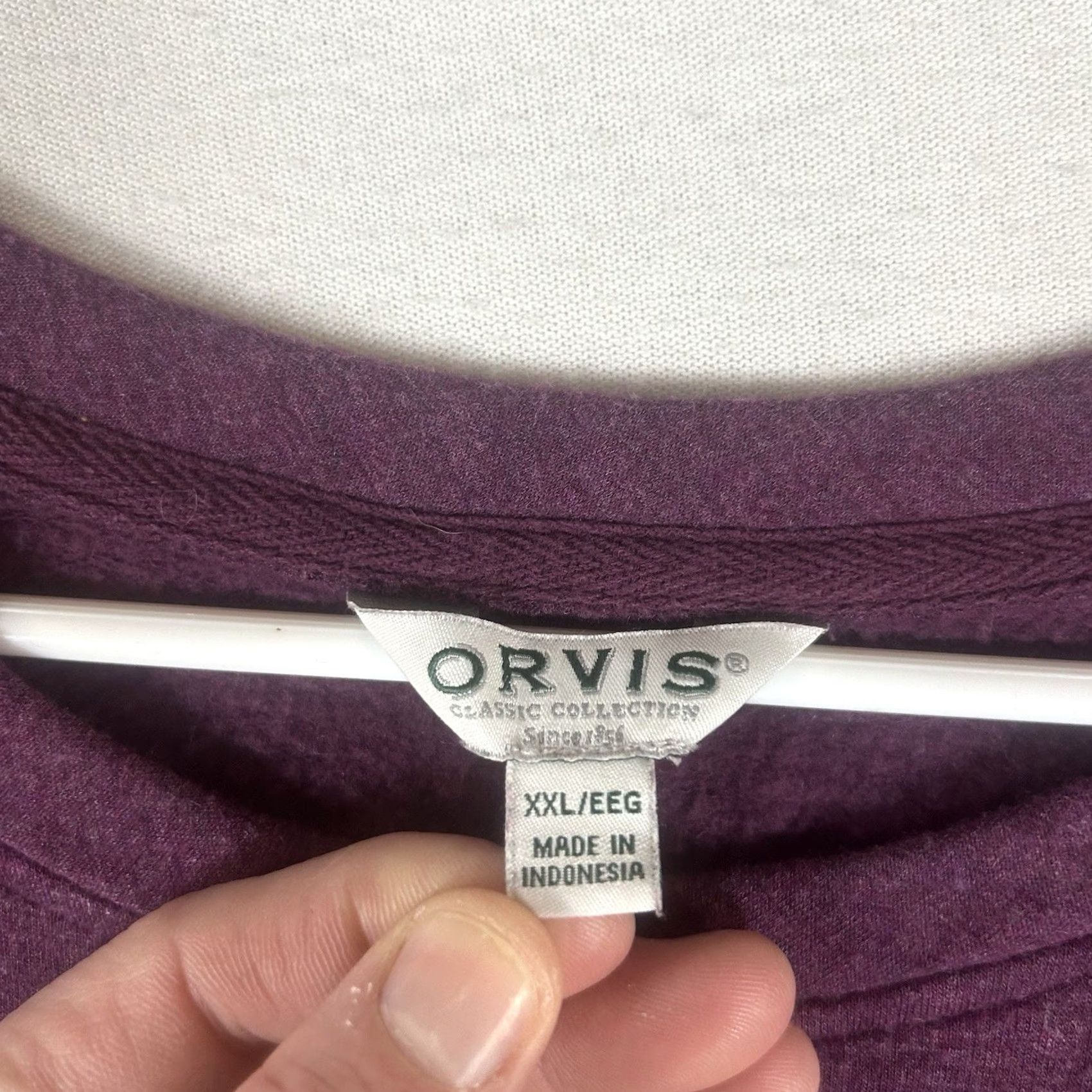Orvis Orvis Sweater Mens 2XL Crew Neck Fleece Pullover Casual Solid Purple Long Sleeve Regular Knit-Blend Mock Stain Size US XXL / EU 58 / 5 - 3 Thumbnail