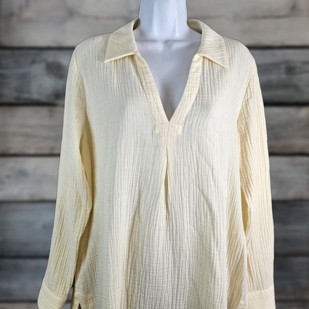 Soft Surroundings Soft Surroundings Blouse Shirt Womens Long Sleeve Ivory Cotton Size M Gauge: Gauze Solid Vintage: No Size M / US 6-8 / IT 42-44 - 1 Thumbnail