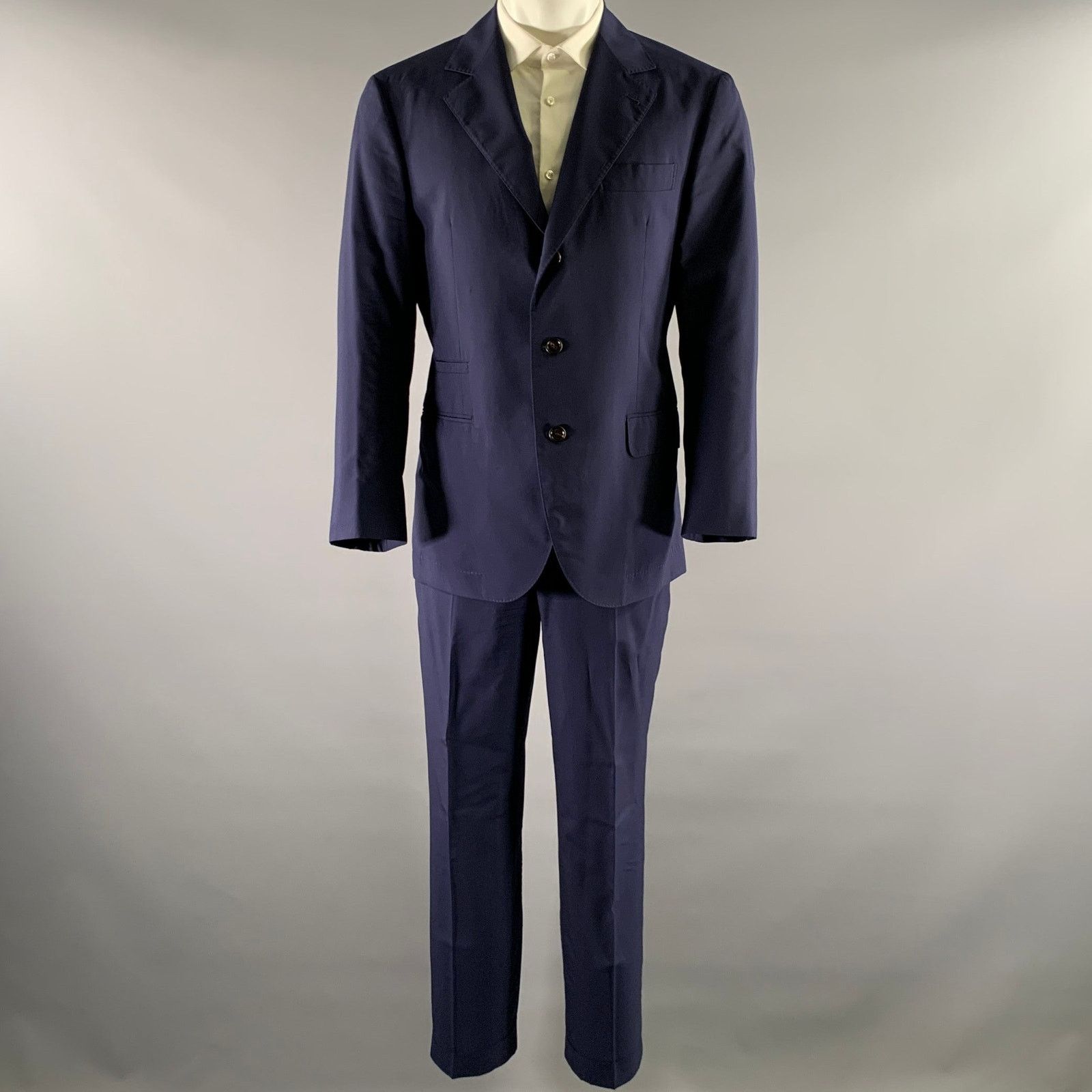 Brunello Cucinelli BRUNELLO CUCINELLI Size 40 Navy Wool Blend Notch Lapel Suit Size 40R - 2 Thumbnail