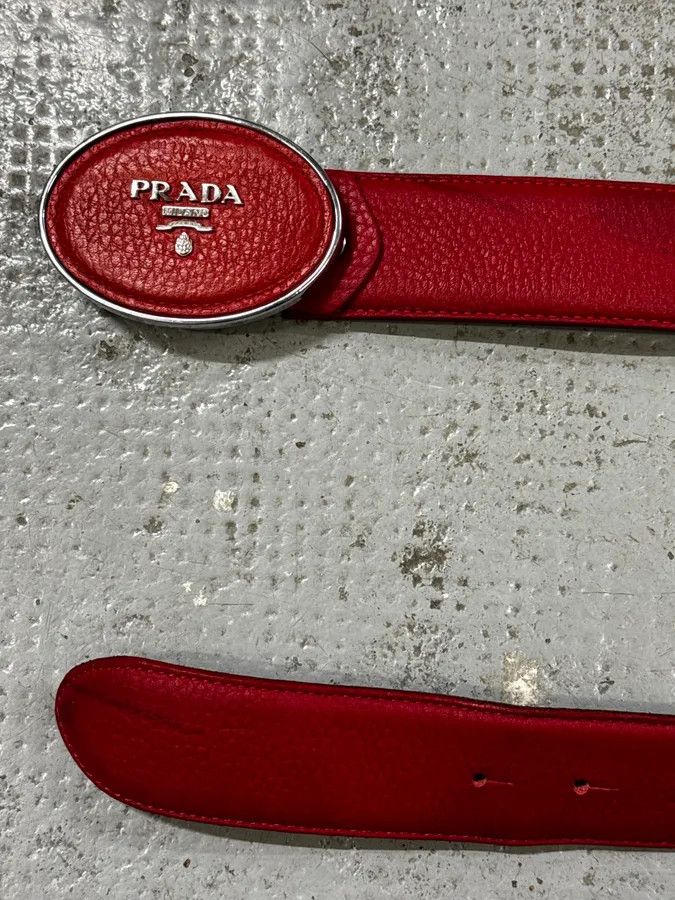 Prada Prada Red Logo Buckle Leather Belt Size ONE SIZE - 4 Thumbnail