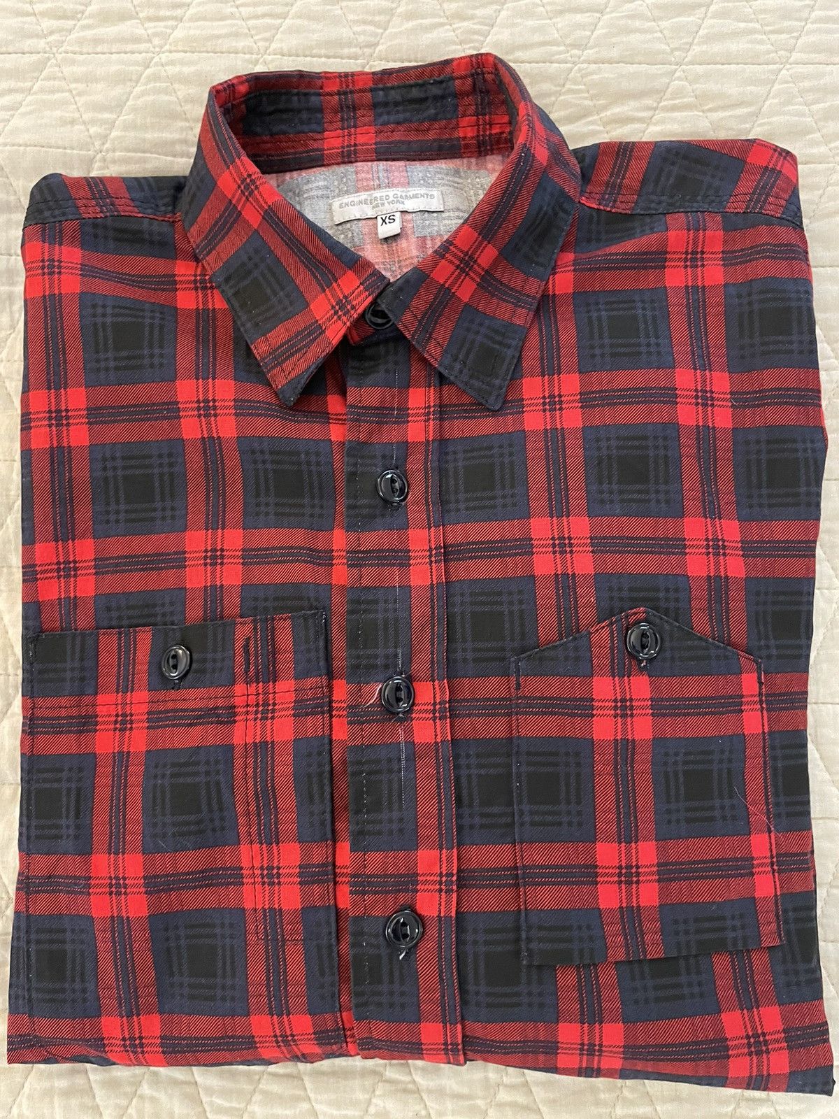 image of Engineered Garments Check Print Work Shirt in Red Mix, Men's (Size XS)