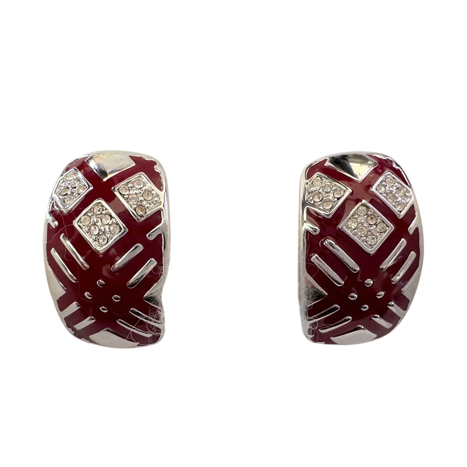 Burberry Burberry Silver and Maroon Nova Check Clip On Earrings Size ONE SIZE - 5 Thumbnail