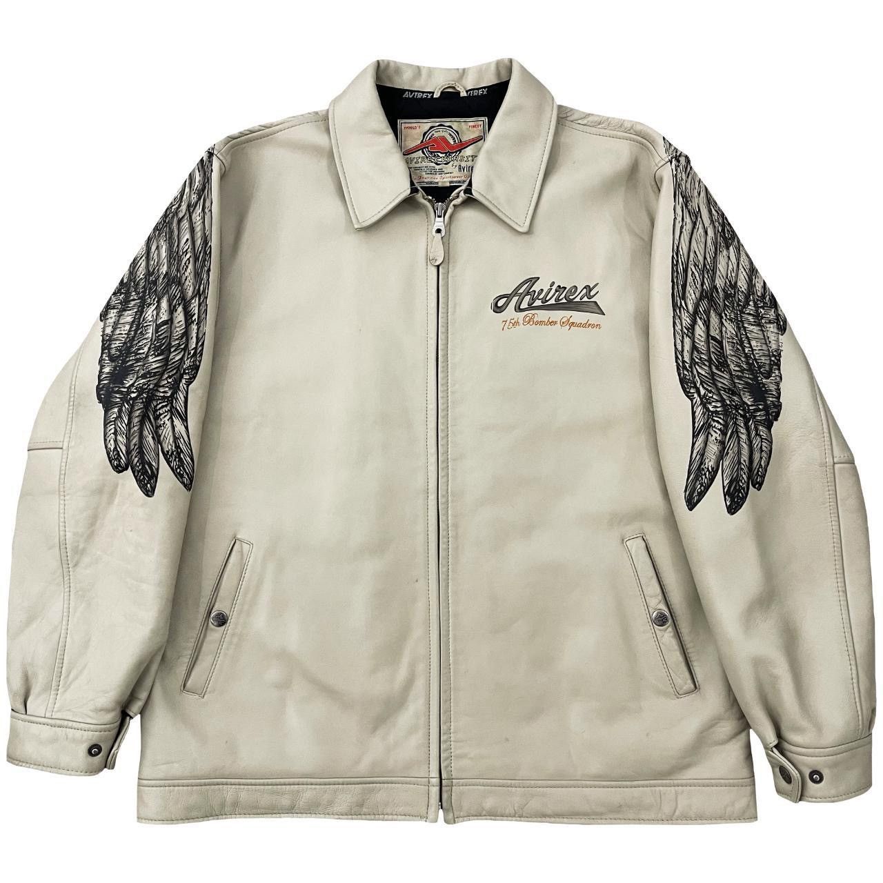 image of Avirex Leather Angel Wing Painted Jacket in Cream, Men's (Size 2XL)