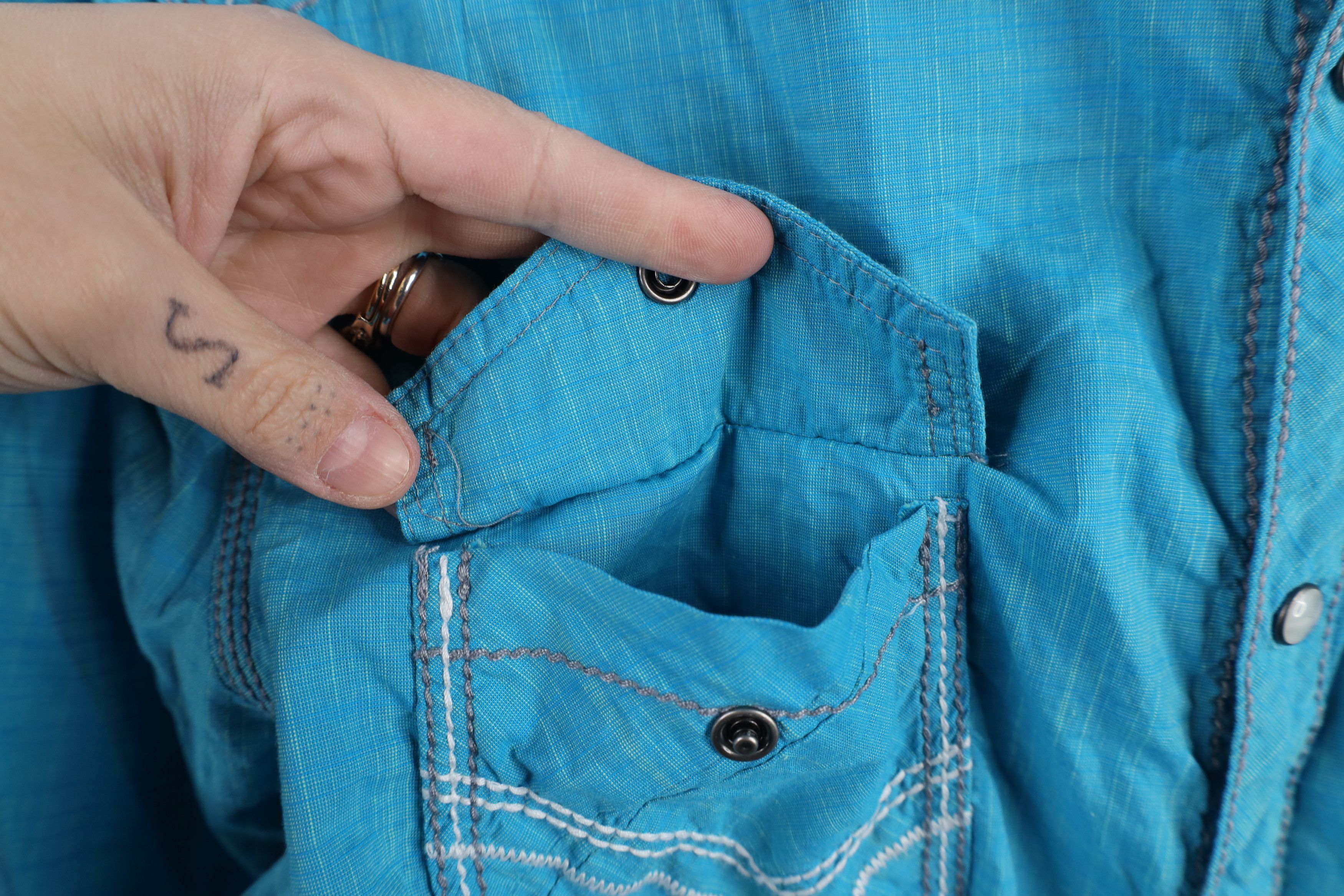 Vintage Buckle Black Western MMA Snap Button Collared Shirt Blue Size US L / EU 52-54 / 3 - 7 Thumbnail