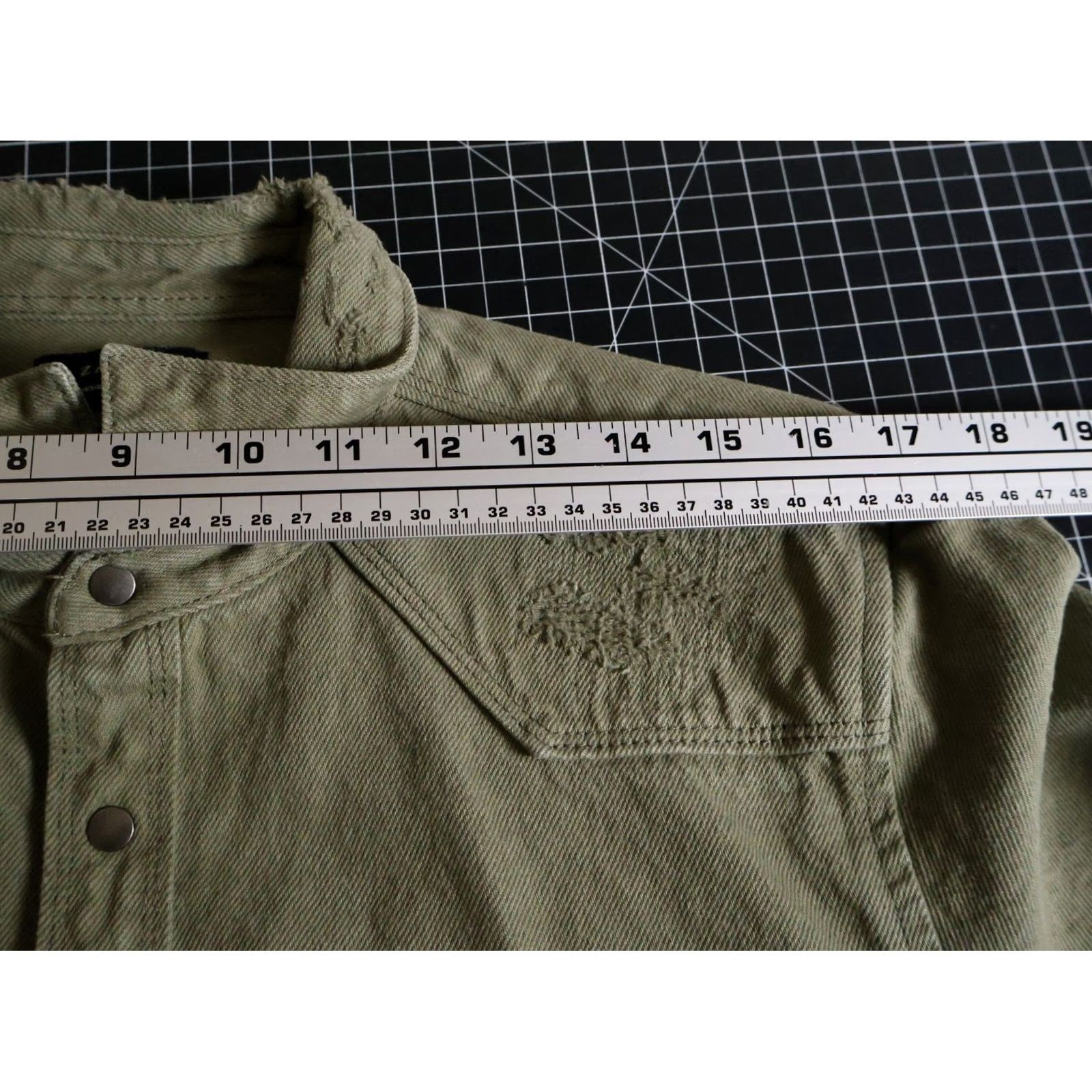 Zara Zara Distressed Denim Shirt Men Large Green Heavyweight Snap Button Western Button-Up Size US L / EU 52-54 / 3 - 7 Thumbnail